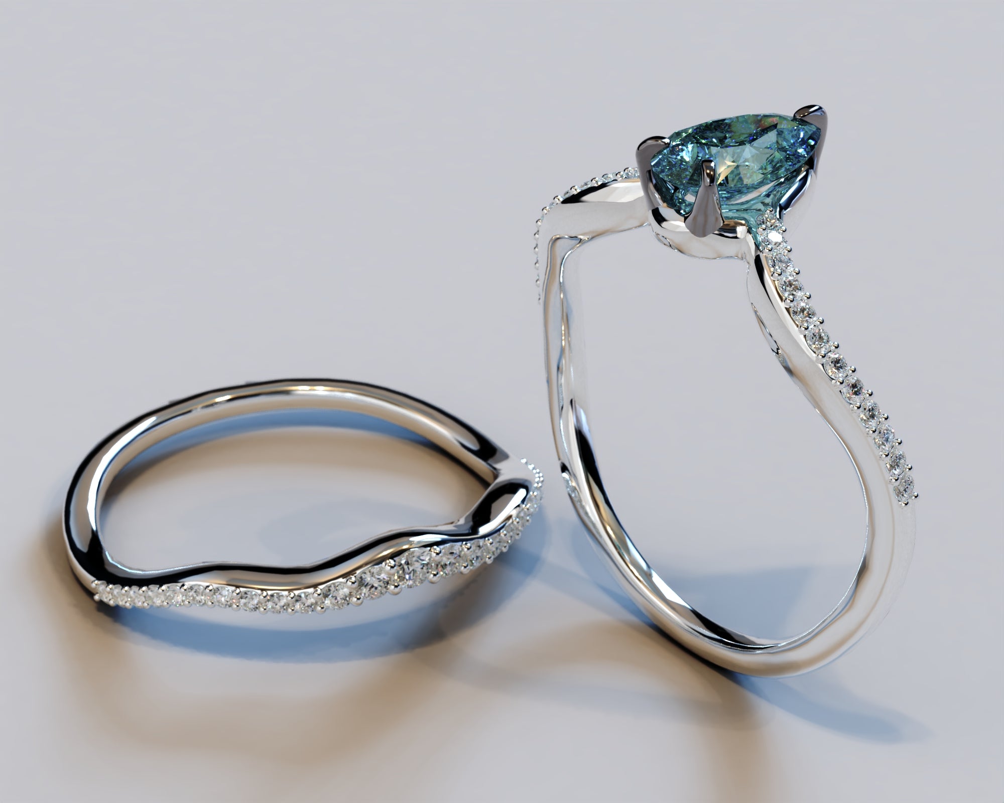 Exquisite Art Deco Style Teal Sapphire and Diamond Engagement Ring Set for Women – Perfect for Proposals, Weddings & Anniversary Gifts