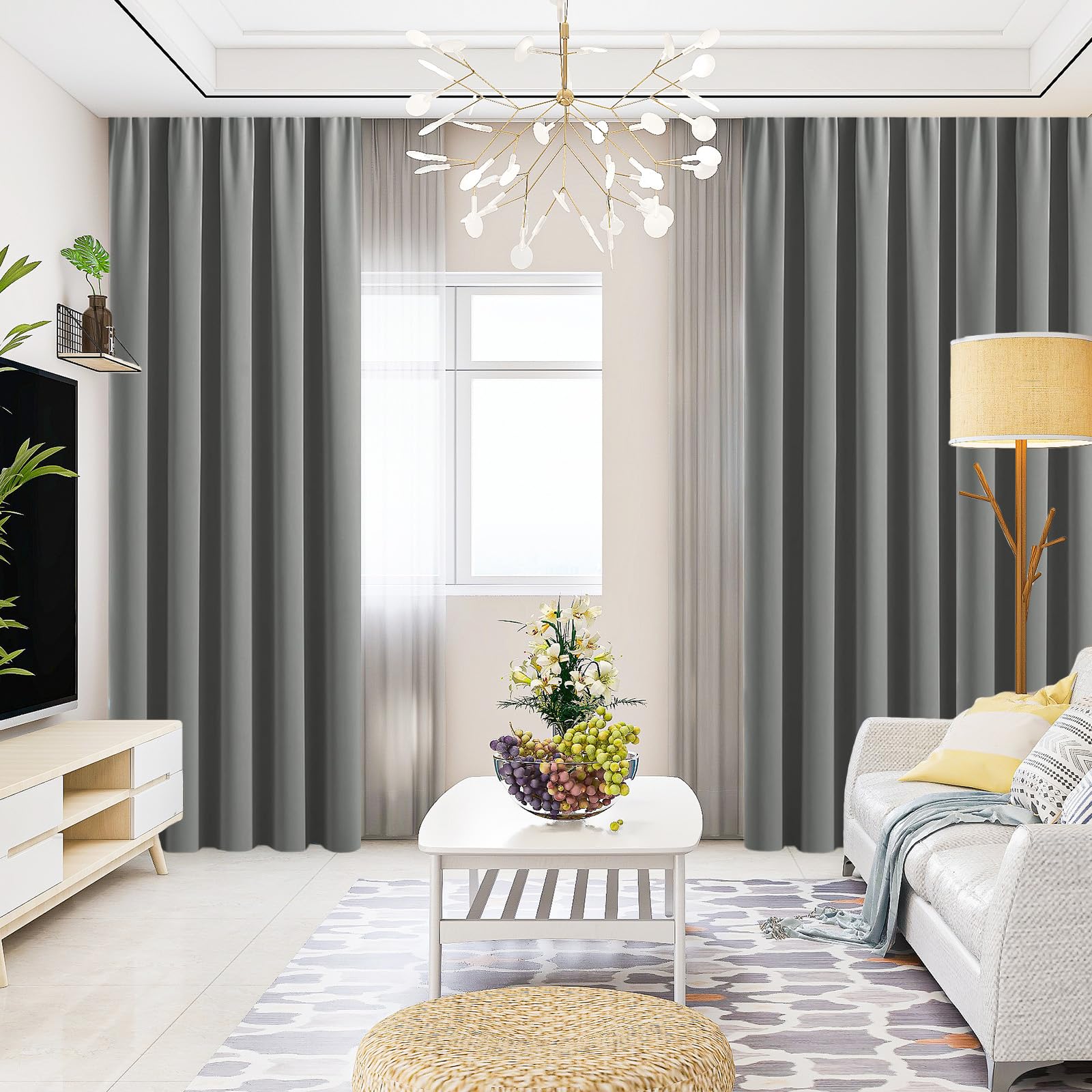 Blackout Curtains for Small Windows - Thermal Insulated Room Darkening Drapes with Rod Pocket, Light Grey (52x45 Inch, Set of 2 Panels) - Perfect for Bedroom, Living Room & Home Theater