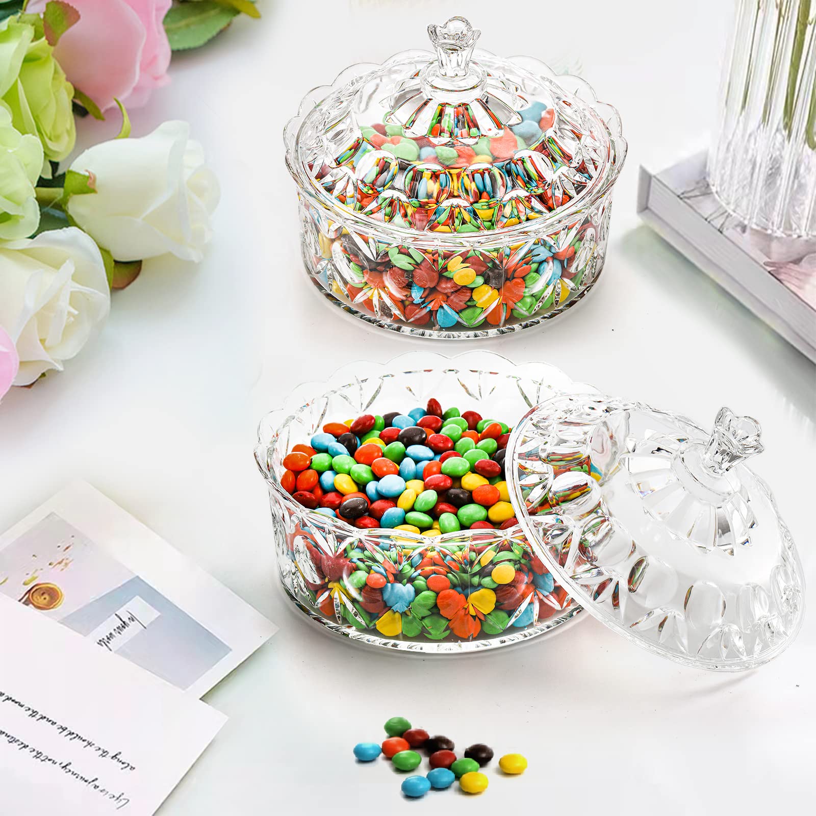 Lawei 2-Pack Acrylic Candy Dish with Lid - Crystal Clear Decorative Candy Jar & Sugar Bowl for Candy Buffet | Perfect for Parties, Weddings, Home Decor & Kitchen Storage
