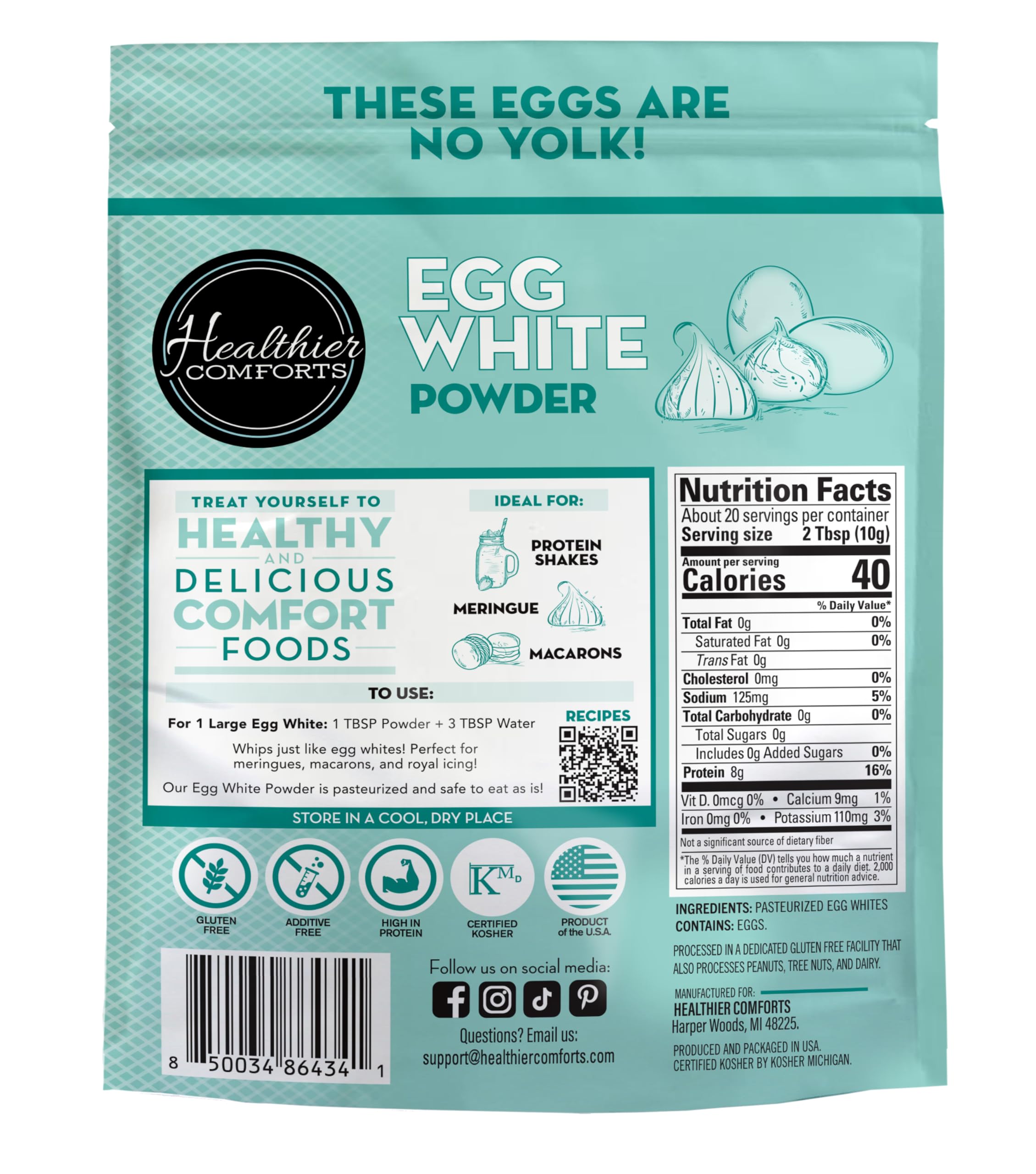 Premium Egg White Protein Powder | 100% Pure Dried Egg Whites, Unflavored & Pasteurized | Gluten Free, Ready-to-Eat, Made in USA | Ideal for Protein Shakes, Baking, Meringues & Royal Icing | Great for Post-Workout Recovery & Healthy Cooking (7 oz)