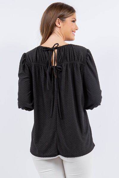 Celeste Puff Sleeve Blouse with Bow Detail - Plus Size Women's Fashion Top for Work & Special Occasions