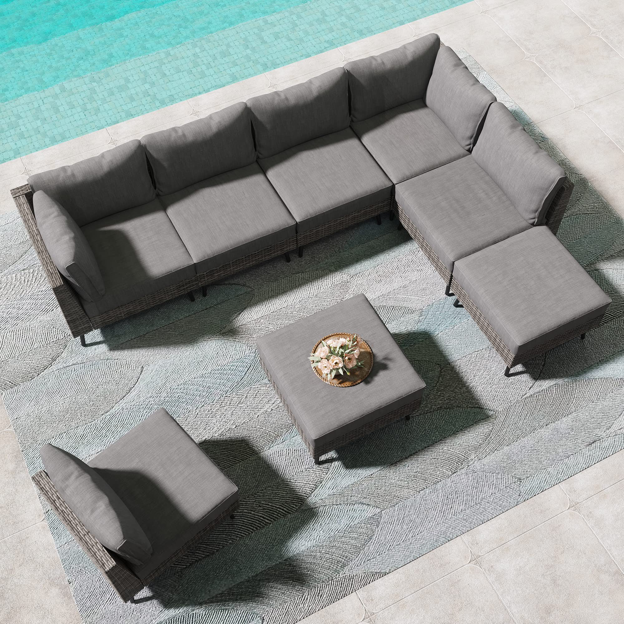 LUSAINT HOME 8-Piece Outdoor Sectional Sofa Set - All-Weather PE Rattan Patio Furniture with Thick Cushions, Grey - Perfect for Garden, Poolside, Backyard & Outdoor Entertaining