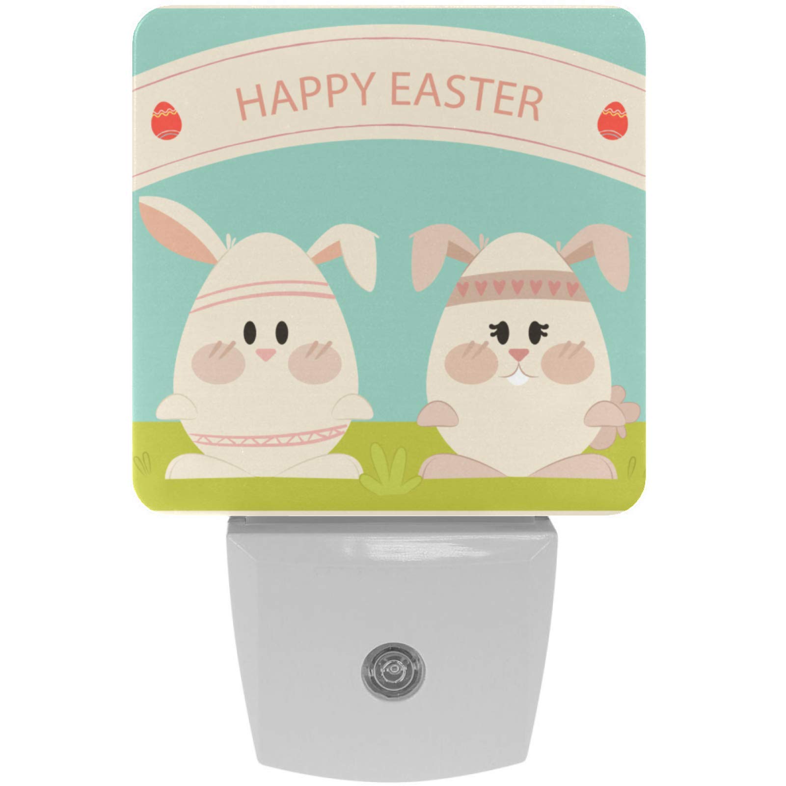 Easter Bunny Egg Shaped LED Night Light with Dusk to Dawn Sensor - Plug in Cute Decor for Hallway, Kitchen, Bathroom, Bedroom & Nursery - Perfect for Kids Rooms, Holiday Decorations & Nighttime Safety