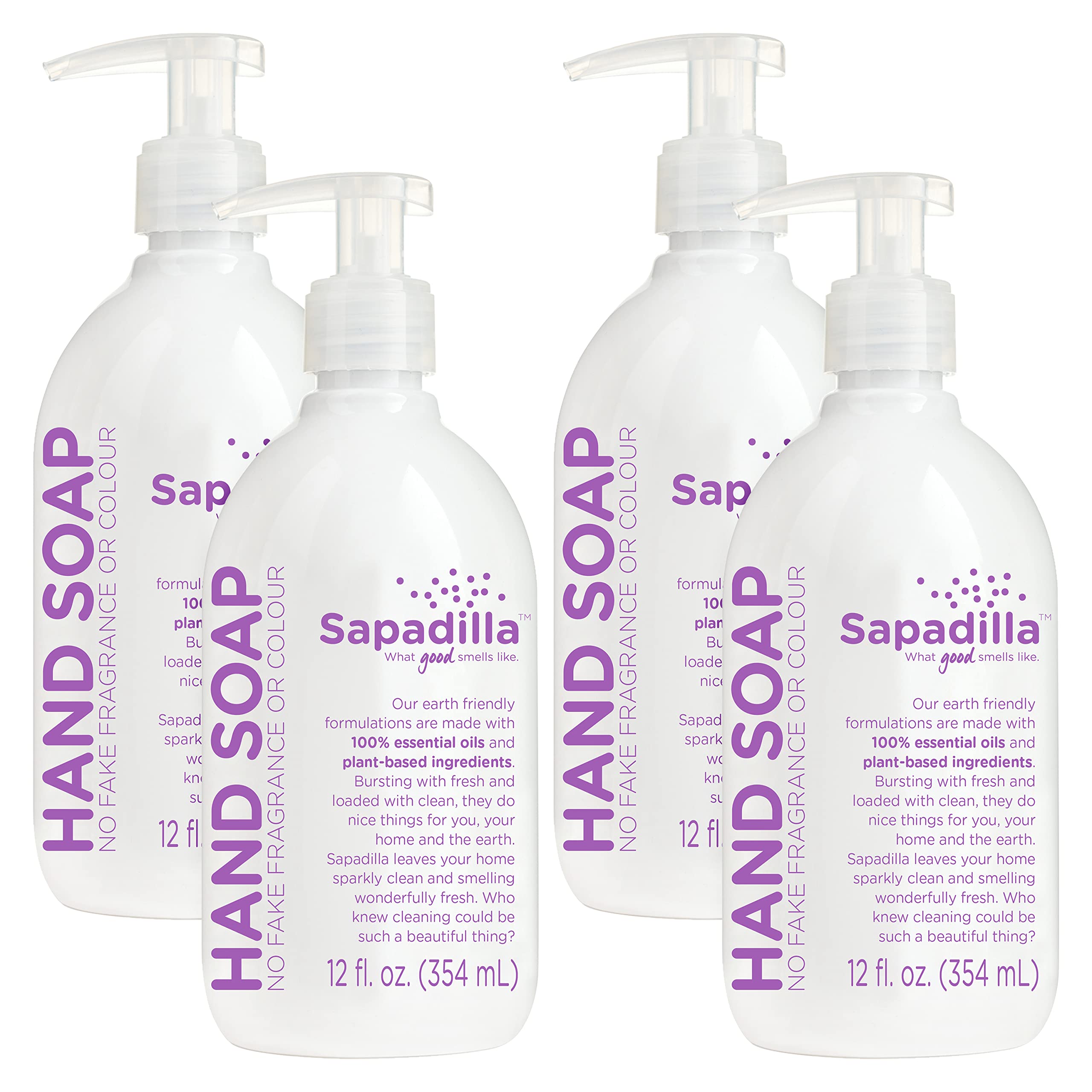 Sapadilla Liquid Hand Soap - Sweet Lavender & Lime Scent, 100% Pure Essential Oil Blend, Moisturizing & Cleansing, Plant-Based & Biodegradable, 12oz (Pack of 4) - Perfect for Home, Office & Bathroom Use