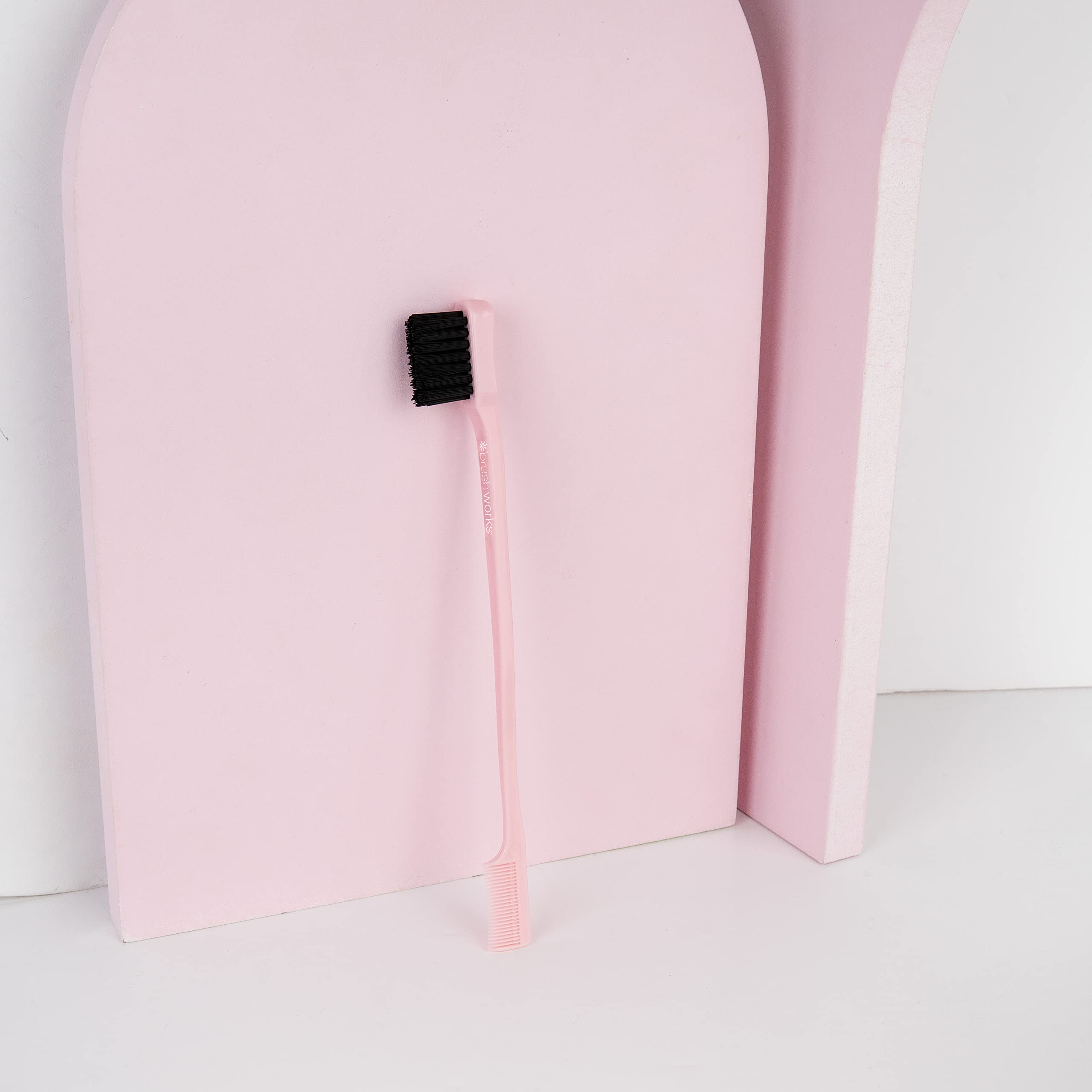 Brushworks Edge Brush & Comb - Pink Hair Styling Tool for Smooth Edges & Flyaways - Perfect for Braids, Ponytails & Natural Hair Styling