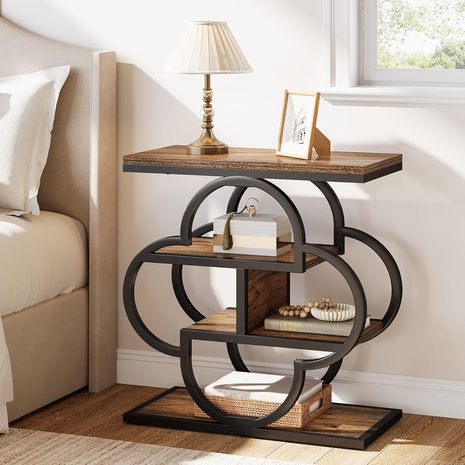 23.6 Inch 4-Tier Narrow End Table with Unique Frame - Perfect for Small Spaces, Living Room, Bedroom, or Office Side Table