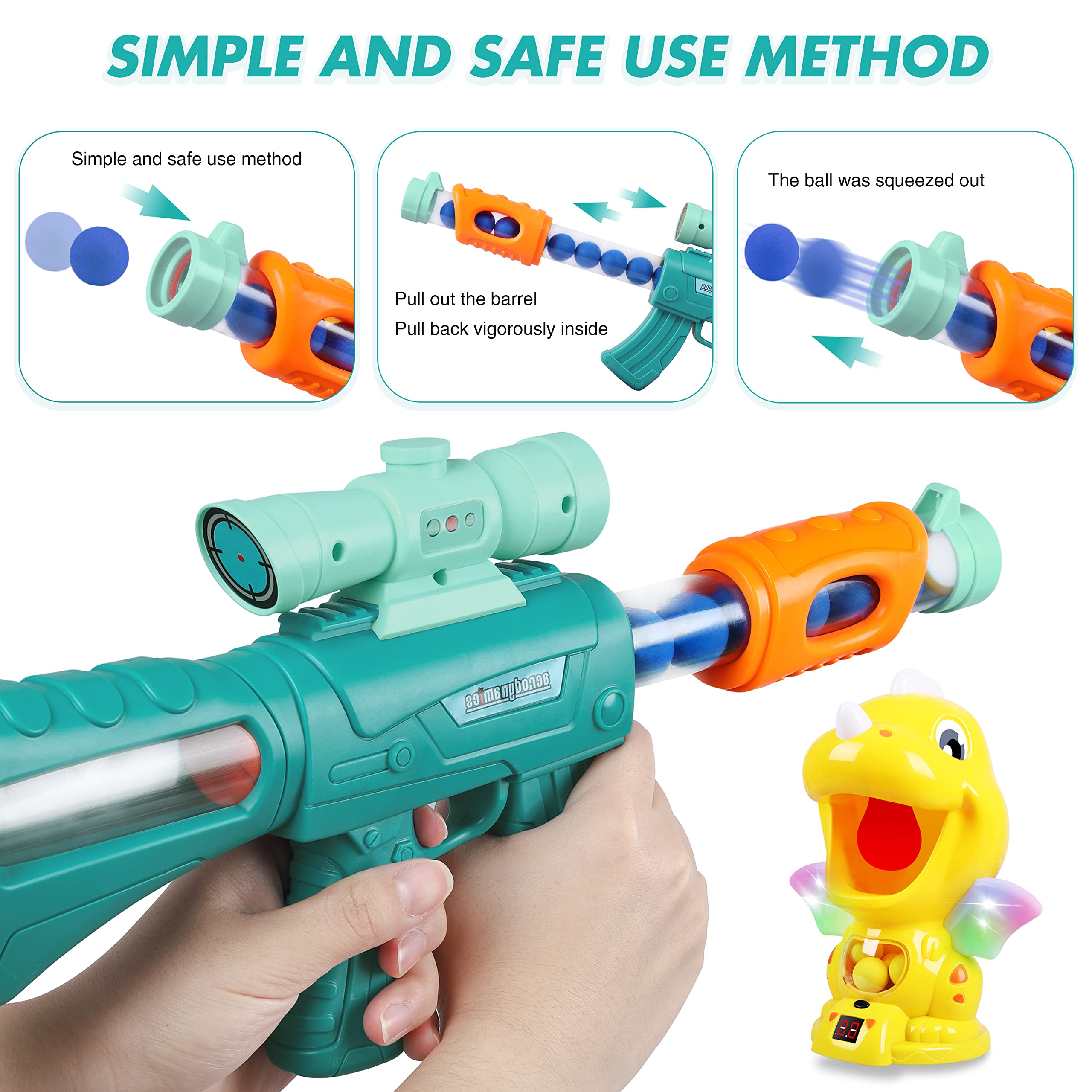 Dinosaur Shooting Game Toy for Kids - Electronic Target Practice with 48 Foam Balls, Score Record, Sound & LED Lights | Fun Birthday Party Gift for Boys & Girls Ages 3-8 | Indoor & Outdoor Play Activity