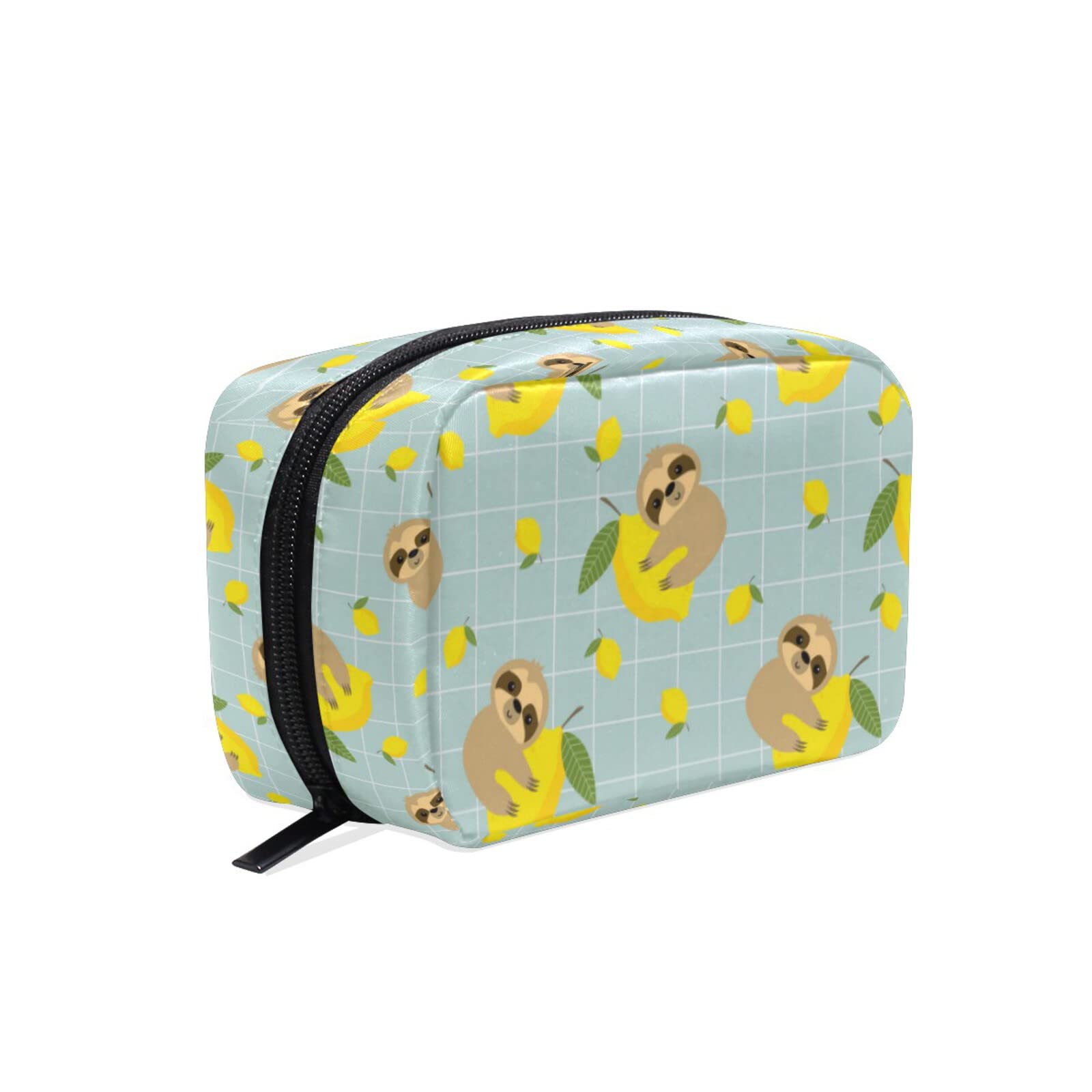 Stylish Sloth & Lemon Print Travel Makeup Bag for Women - Reusable Cosmetic Toiletry Organizer Pouch, Small Portable Purse Organizer for Girls - Perfect for Travel, Gym, Beach & Daily Use