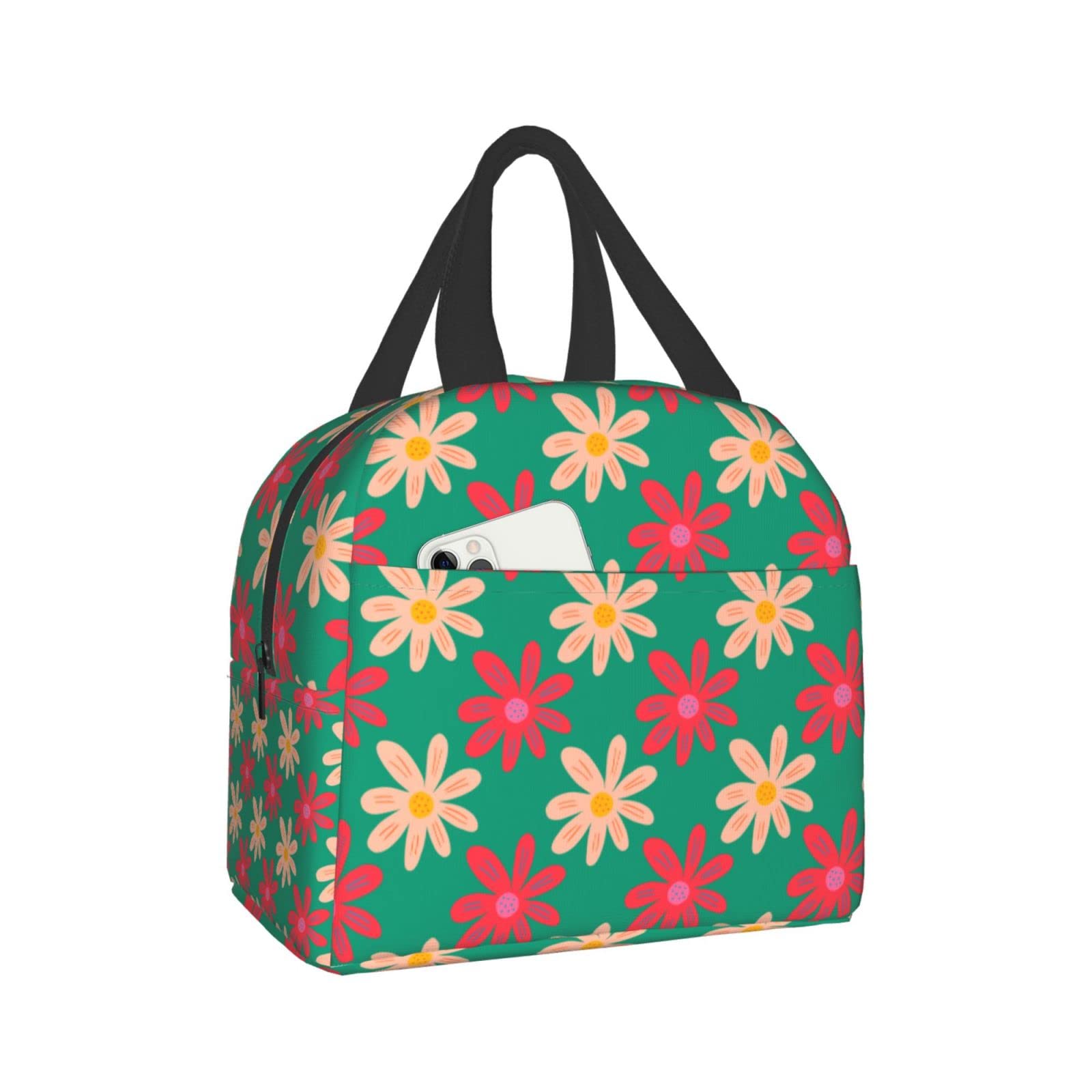 **Insulated Lunch Bag with Ditsy Flower Design - Reusable & Portable Meal Container for Men & Women - Perfect for Work, Travel, Picnic & Outdoor Activities**