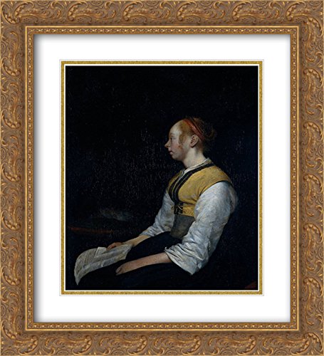 Gerard ter Borch Museum Art Print - 'Girl in Peasant Costume (Possibly Gesina)' 20x22 Inch Gold Ornate Frame with Double Matting | Classic Dutch Portrait for Home Decor, Office Wall Art & Gift for Art Lovers