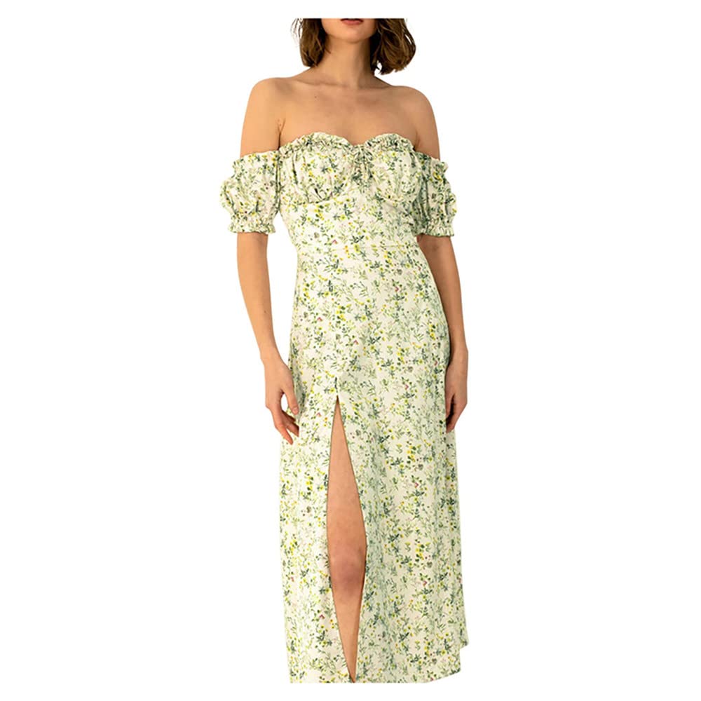 Koippimel Women's Floral Print Off Shoulder Long Dress - Elegant Wedding Guest, Evening Party, Prom & Cocktail Wrap Dress | Perfect for Summer Events, Beach Vacations & Date Nights