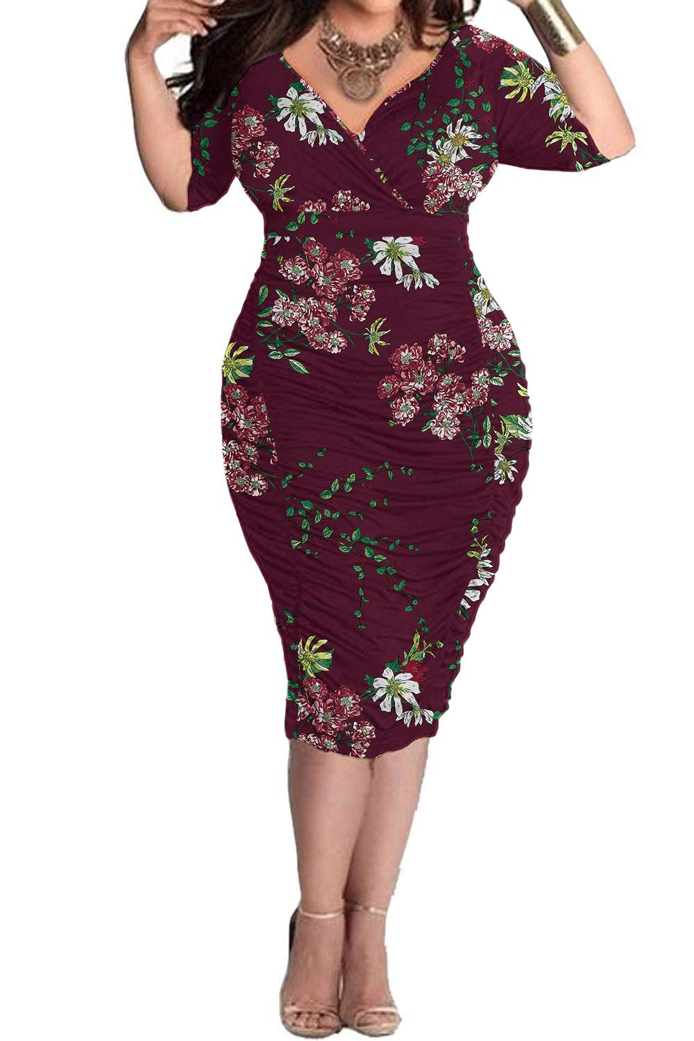 Poseshe Women's Plus Size Sexy Bodycon Party Dress - Long Sleeve Midi Club Dress for Women | Perfect for Night Out, Cocktail Party & Holiday Events