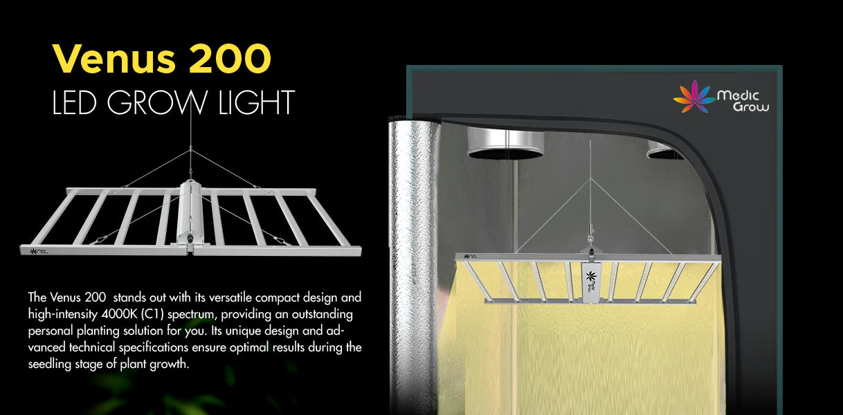 Medic Grow Venus 200W Full Spectrum LED Grow Light for Indoor Plants - Hydroponics, Greenhouse & Home Gardening