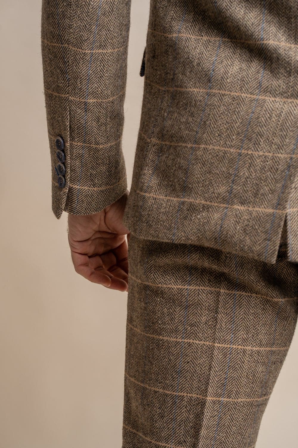 Cavani Albert Men's Brown Slim Fit Tweed Style Jacket - Classic Vintage Blazer for Business, Office, and Formal Occasions