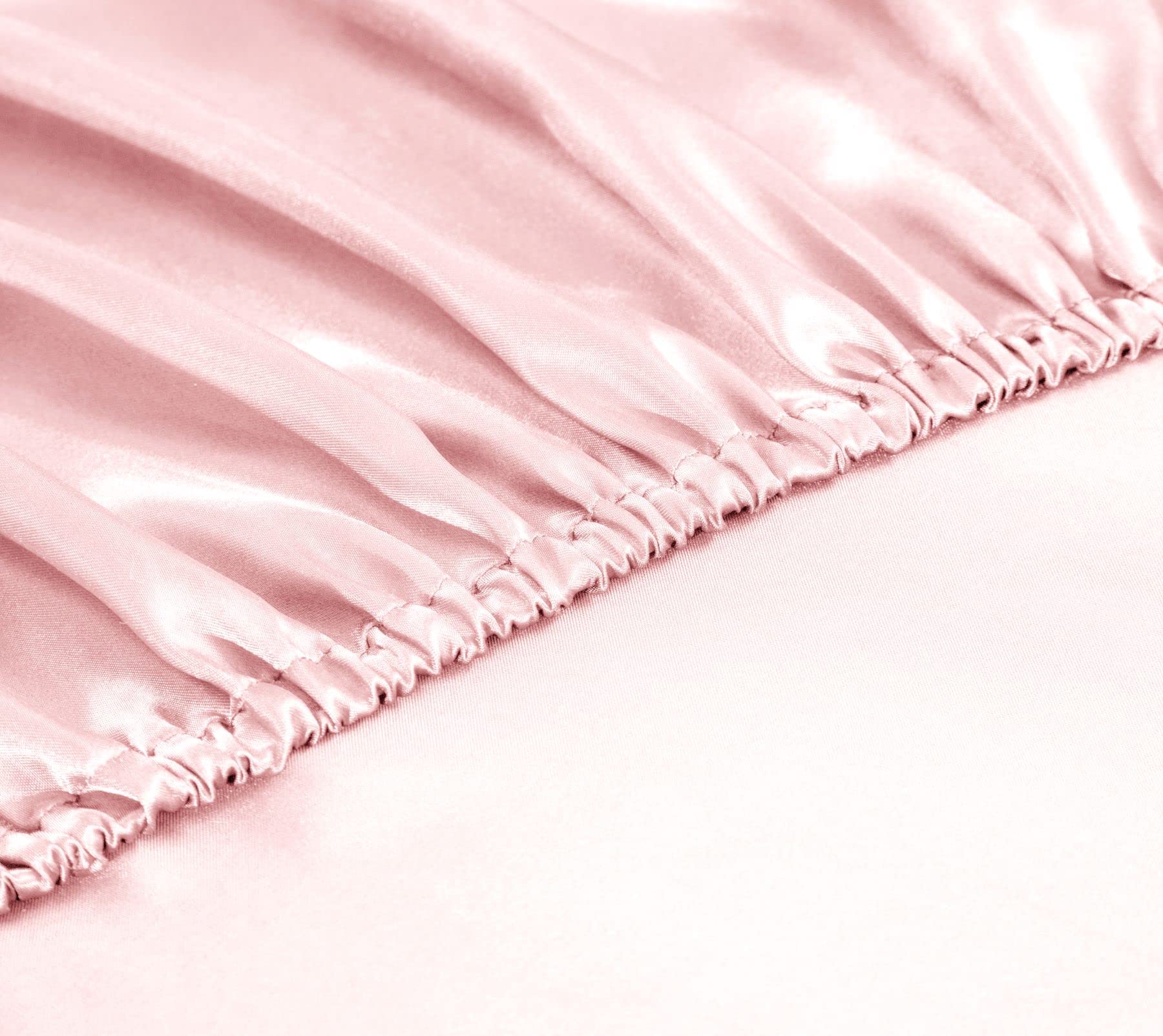 MILVOWOC Twin Satin Fitted Sheet - Ultra Soft Light Pink Bed Sheet with Deep Pockets, 1 Piece Fitted Sheet Only for Cozy Sleep & Luxury Bedroom Decor