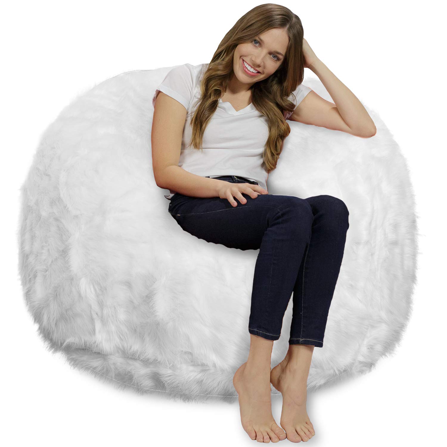 Chill Sack - 4-Feet Memory Foam Bean Bag Chair with Plush Faux Fur Cover | Ultra Comfortable for Living Room, Bedroom, Gaming & Movie Nights