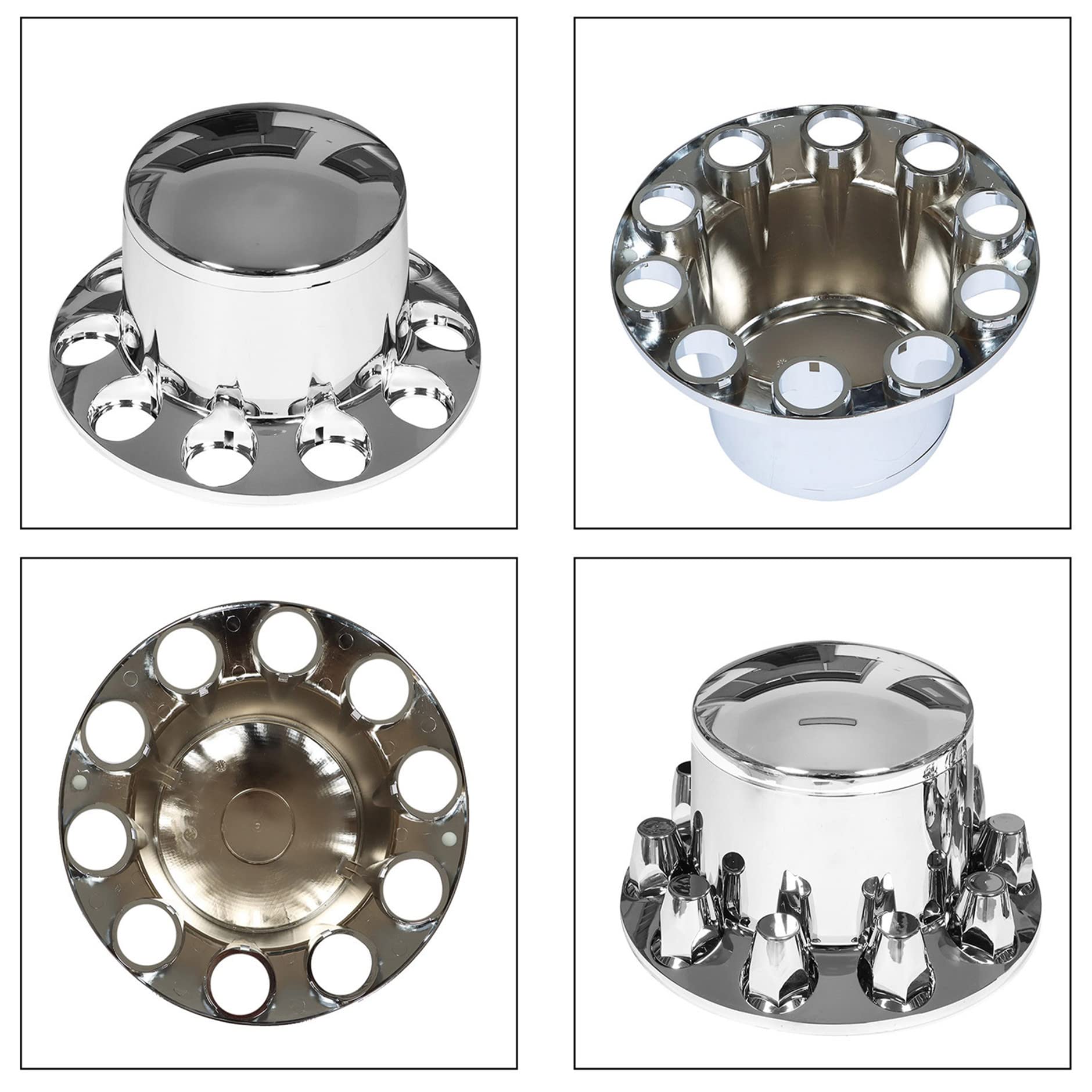 Chrome Semi Truck Wheel Hub Cover Kit - 33mm Lug Nut Covers & Axle Center Caps for 20