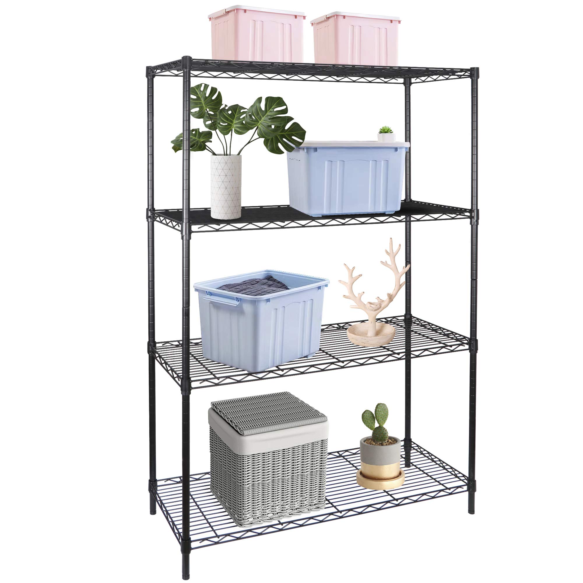 Heavy Duty 4-Shelf Adjustable Steel Storage Rack | ZENY Wire Shelving Unit with Leveling Feet | Perfect for Kitchen, Office, Garage Organization & Storage