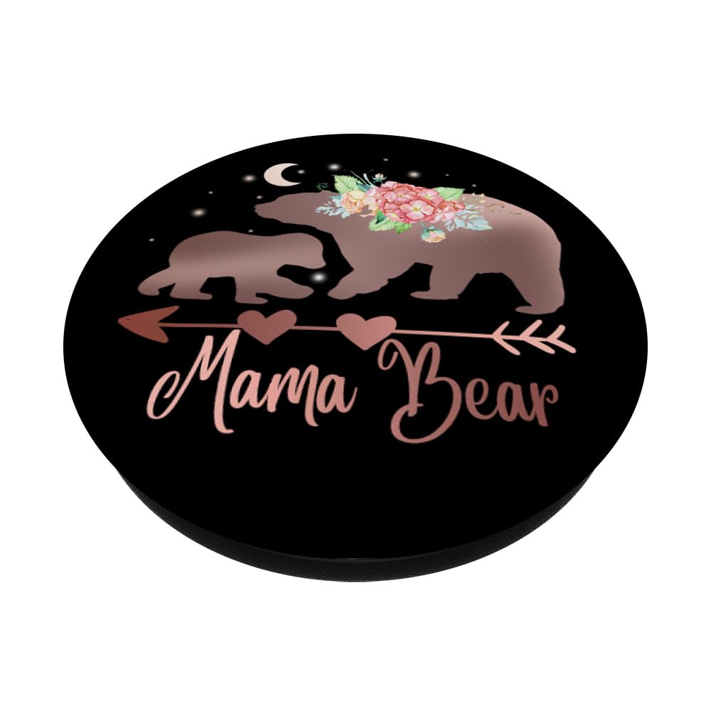 Rose Pink Mama Bear with One Cub Black PopSockets Standard PopGrip - Swappable Phone Grip & Stand for iPhone, Samsung & Smartphones - Perfect for Moms, Parenting & Family Photos