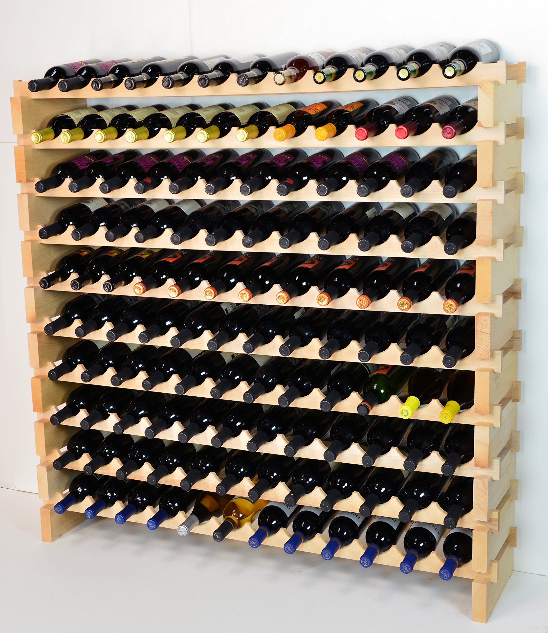 Premium Modular Beechwood Wine Rack - Expandable Storage for 48 to 144 Bottles (12 Bottles per Row) | Space-Saving Home Bar, Cellar & Restaurant Wine Display Solution