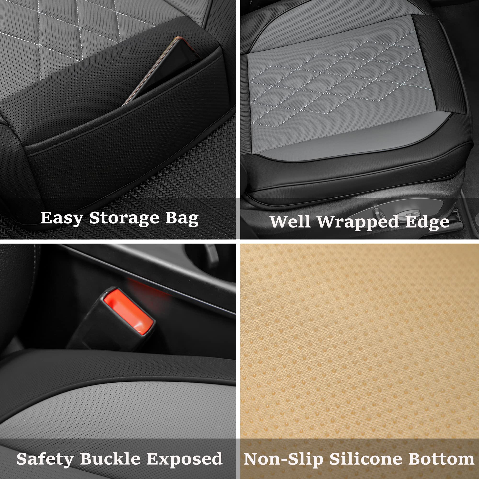 JOJOBAY 2-Pack Premium Leather Car Seat Covers - Anti-Slip Padded Front Seat Protectors for Most Vehicles (Fits 95% Cars, Grey) | Perfect for Daily Commute, Road Trips & Protecting Car Interior