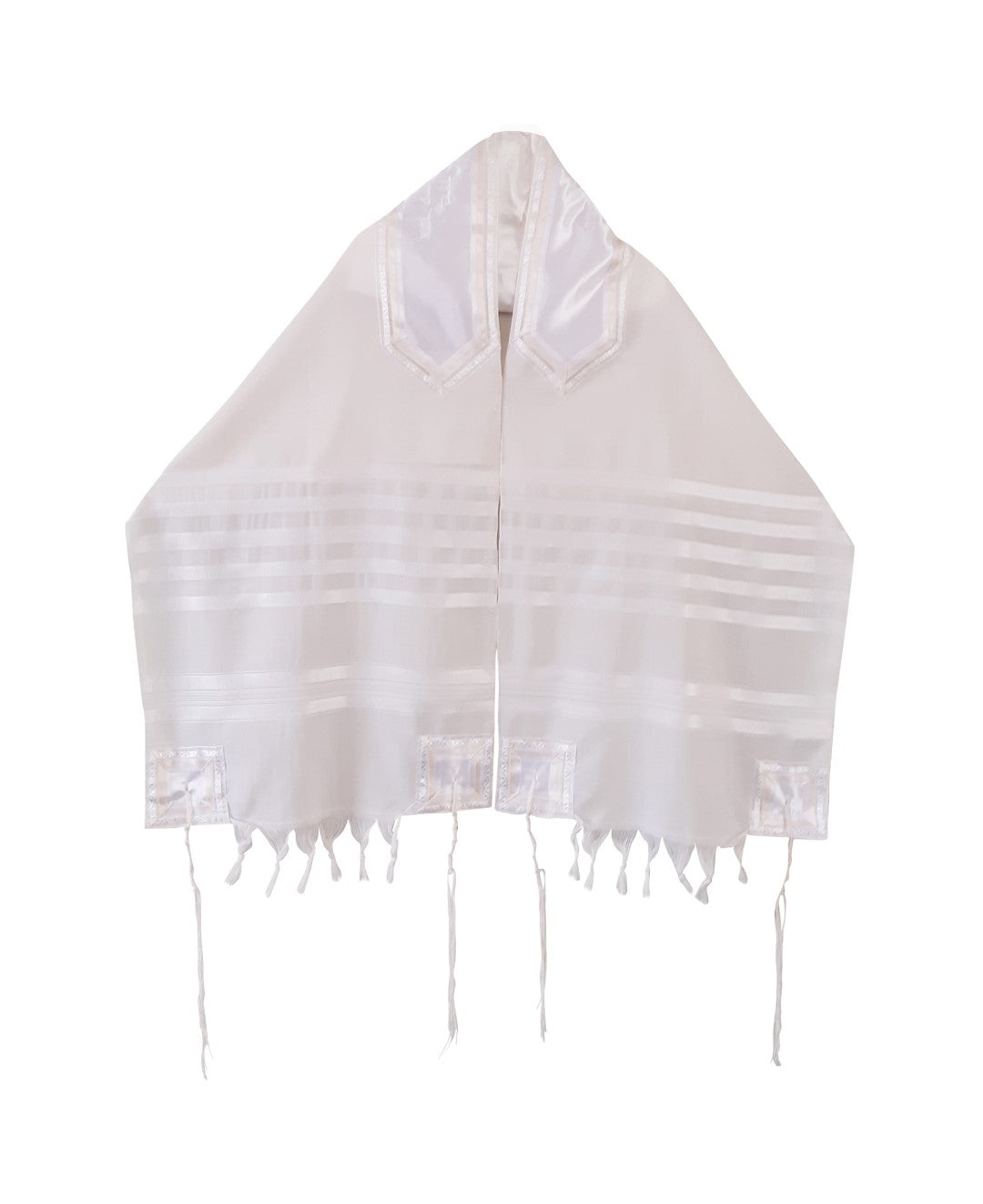 White On White Classic Bar Mitzvah Tallit Tzitzit Prayer Shawl - Premium Jewish Prayer Garment for Men & Boys - Perfect for Synagogue, Religious Ceremonies & Special Occasions