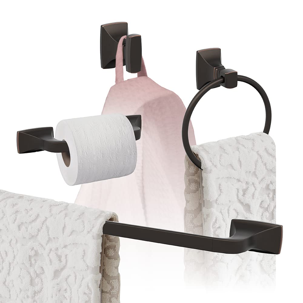 Amerock Highland Ridge 24 Inch Oil Rubbed Bronze Towel Bar Set - 4 Piece Bathroom Accessory Kit for Modern Bathrooms & Spa Decor (610mm)