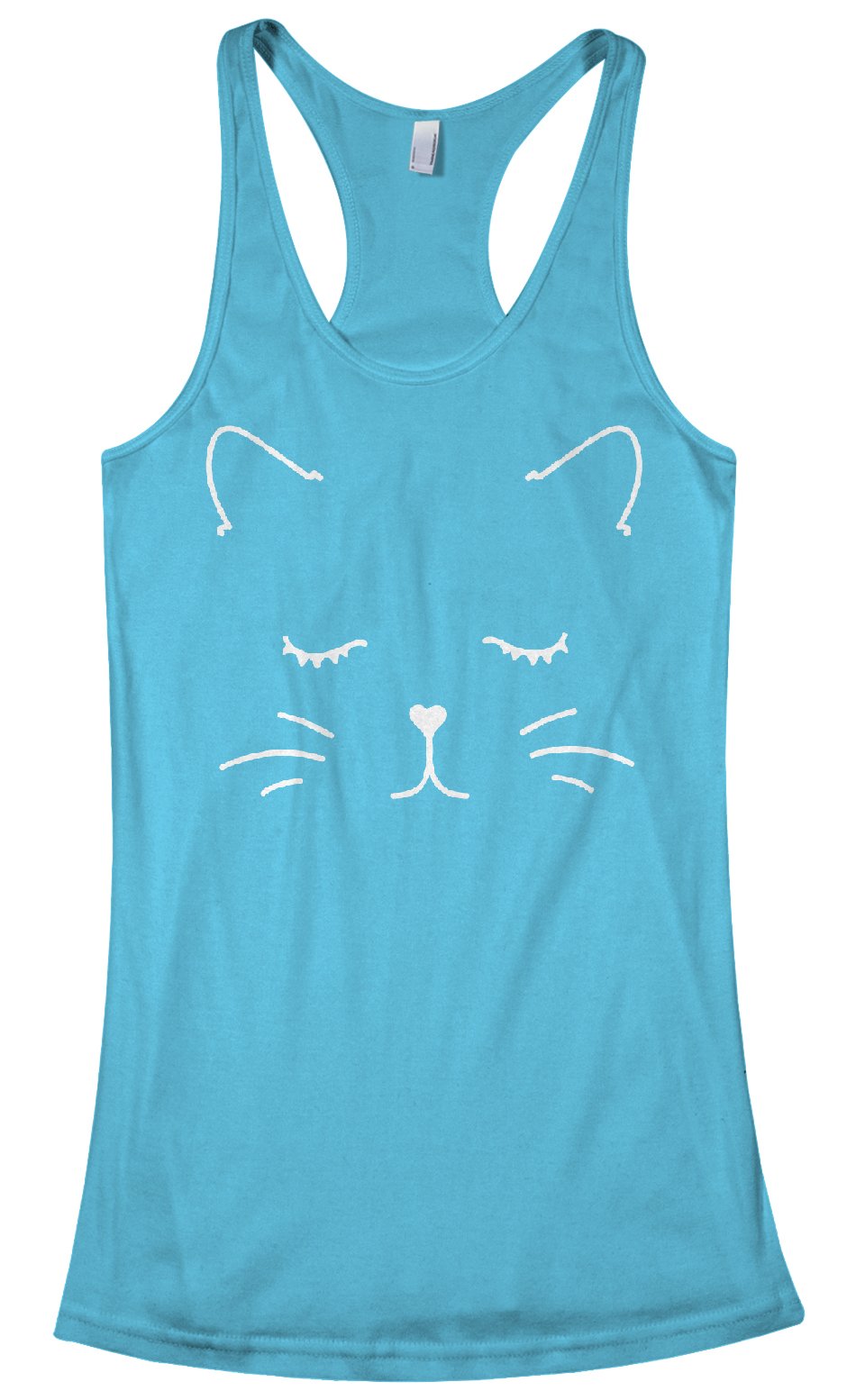 Threadrock Women's White Kitty Cat Face Racerback Tank Top - Cute Graphic Summer T-Shirt for Casual Wear, Beach Outfits & Cat Lovers