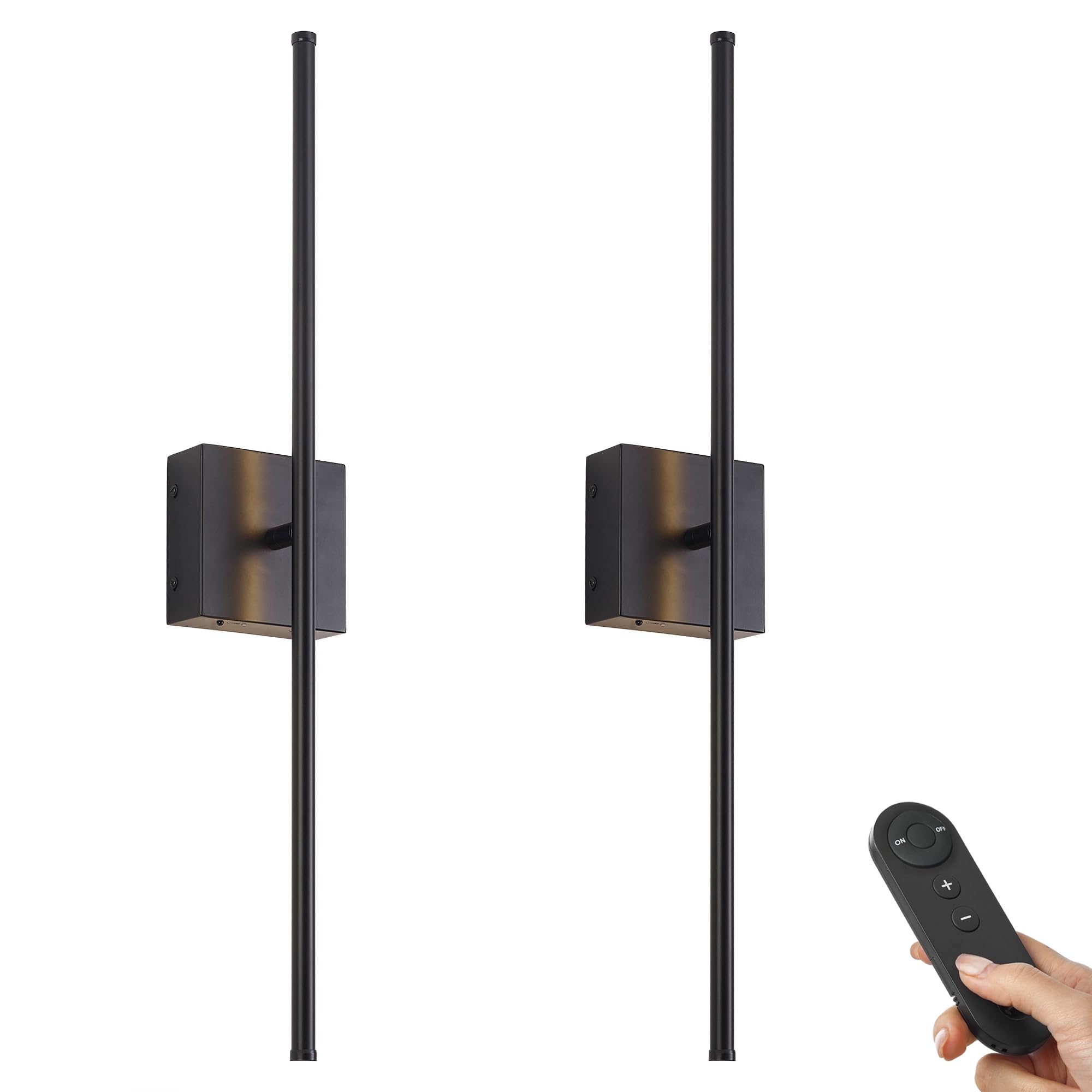 Remote Control Dimmable LED Wall Sconces - 2 Pack Battery Operated Wireless Wall Lights with 350° Rotation, 3000K Warm White for Living Room, Bedroom, Hallway - Perfect for Ambient Lighting & Home Decor (28.3 Inch)