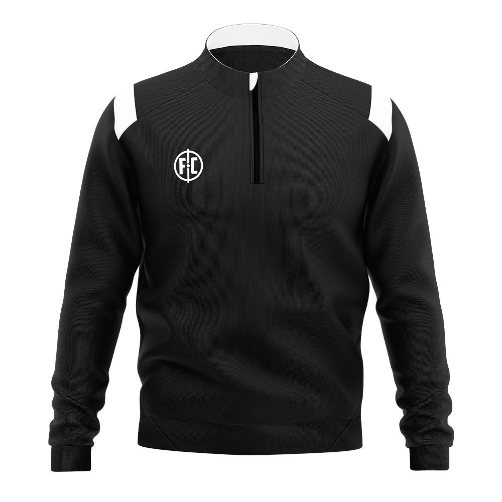 FC Contrast 1/4 Zip Pullover - Black & White Color Block - Men's Athletic Training Top for Gym & Outdoor Activities