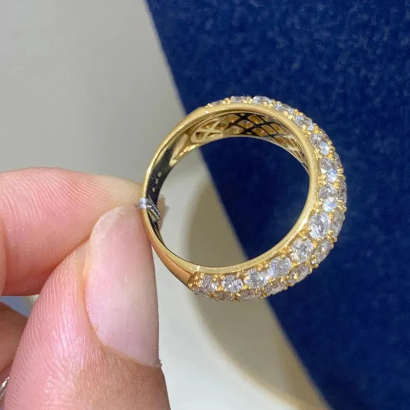 18K Solid Yellow Gold 3.0ct Real Diamond Ring for Women - Luxury Wedding Engagement Gift, Anniversary Jewelry (Au750) - Perfect for Banquets, Parties & Special Occasions