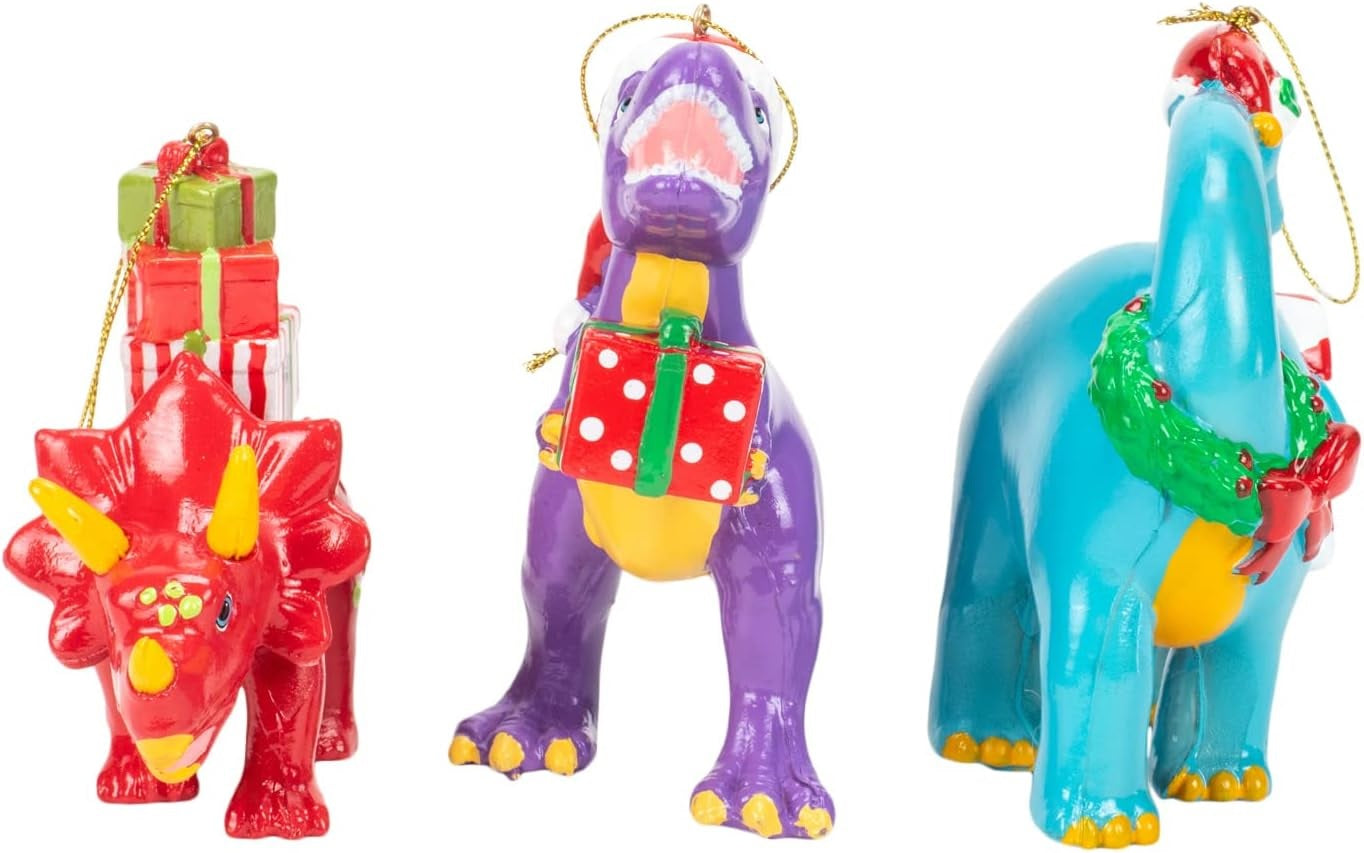 4.5 Inch Christmas Dinosaur Ornament - Festive Dino Decor for Holiday Tree, Home & Office - Perfect for Xmas Party, Gift Exchange & Winter Decorations