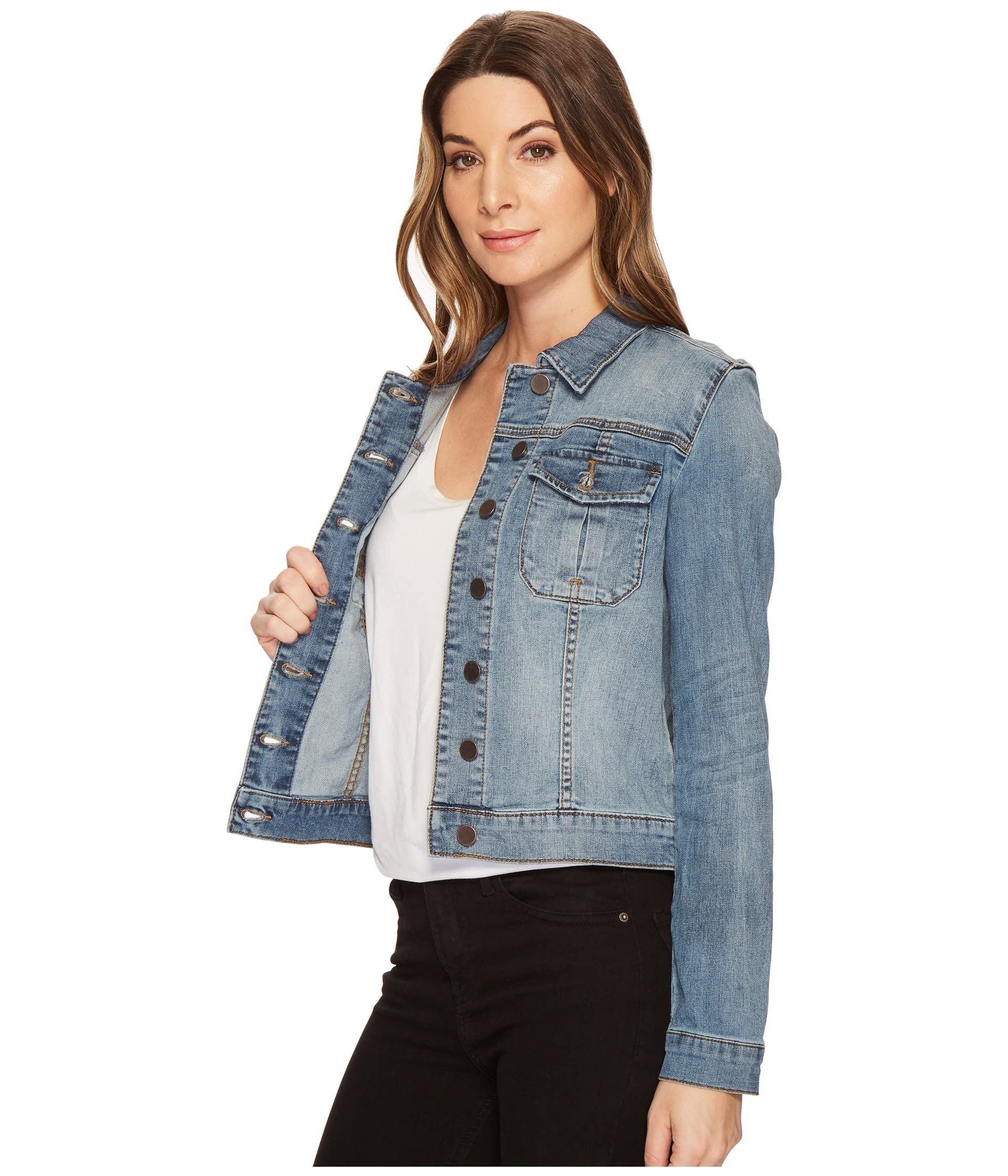 KUT from the Kloth Amelia Jean Jacket for Women - Button Front Denim Jacket with Point Collar & Straight Back - Perfect for Casual Outfits, Layering & Everyday Wear
