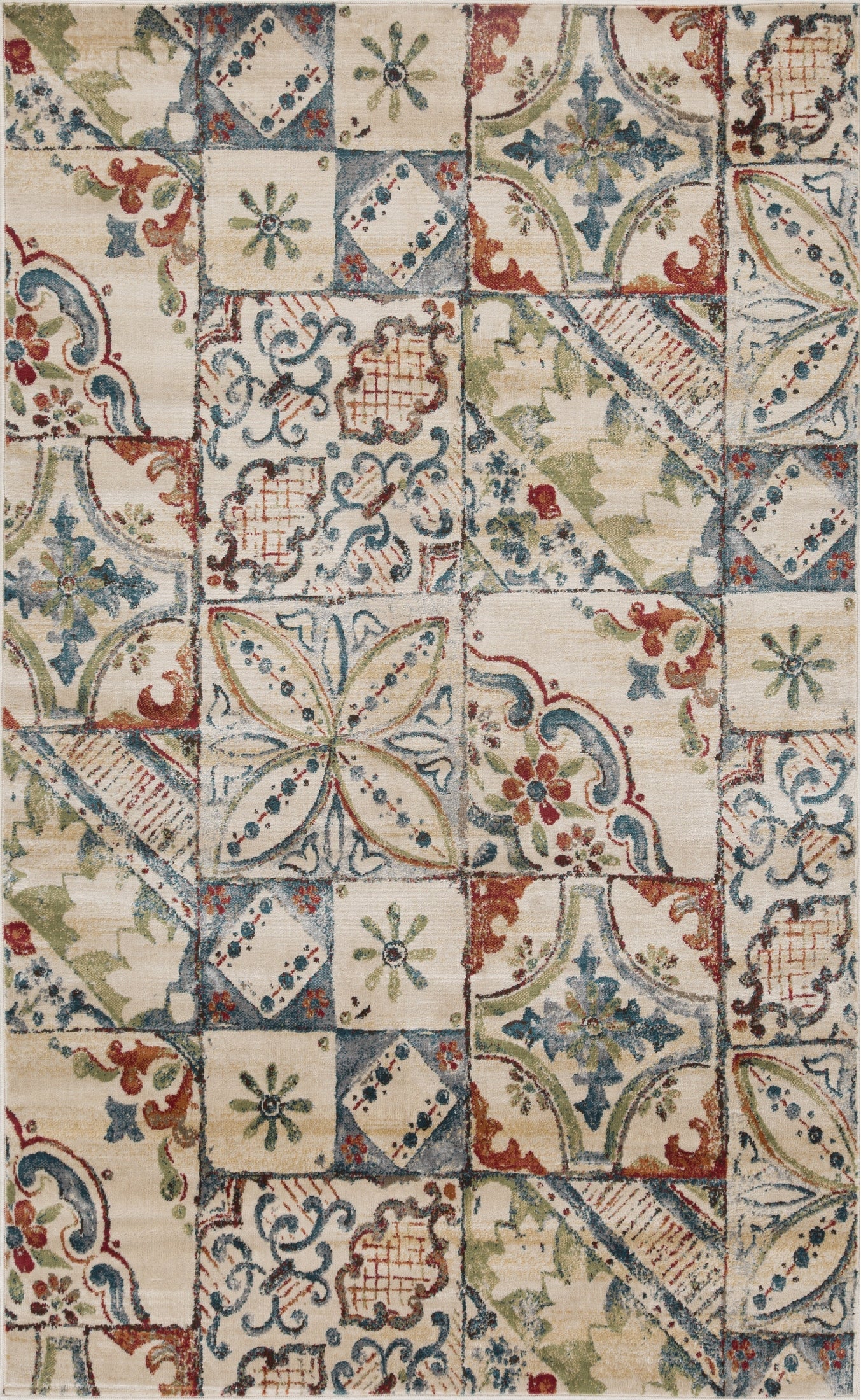 Vanessa Rustic Patchwork Indoor Modern Area Rug - Soft Bohemian Style Floor Carpet for Living Room, Bedroom & Nursery Decor