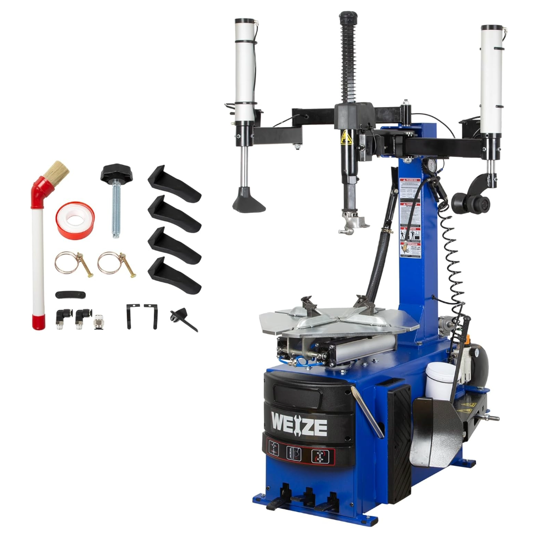 WEIZE Electric Tire Changer Machine with Robo Arm & Roller Tool - 2 Helper Arms for Auto Repair Shops & Home Garages - Perfect for Car, Truck & Motorcycle Tire Replacement
