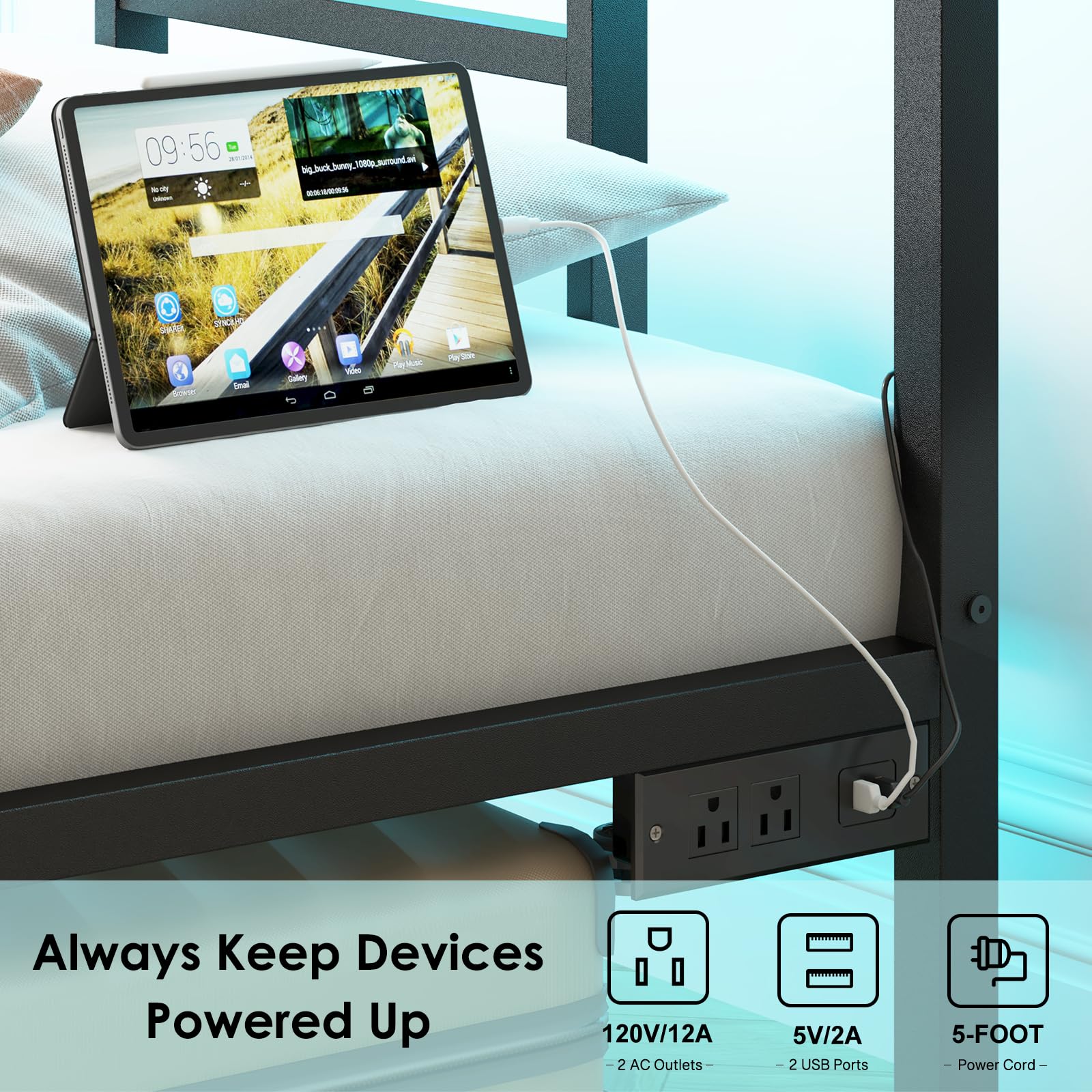 **Fixwal Twin Bed Frame with USB Charging Station & Power Outlet - Sturdy Metal Platform Bed for Small Spaces, Dorm Rooms & Guest Bedrooms**