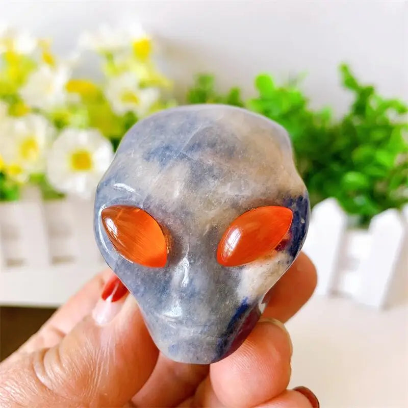 2 Inch Natural Blue Sodalite Alien Skull Crystal Carving - Reiki Healing Stone, Spiritual Decor, Unique Gift for Collectors (1 Piece) - Perfect for Meditation, Energy Work & Home Decoration