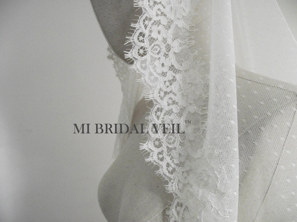 Polka Dot Veil | Vintage Inspired Rose Lace Bridal Veil | Mantilla Wedding Veil for Brides | Perfect for Boho, Vintage & Romantic Weddings