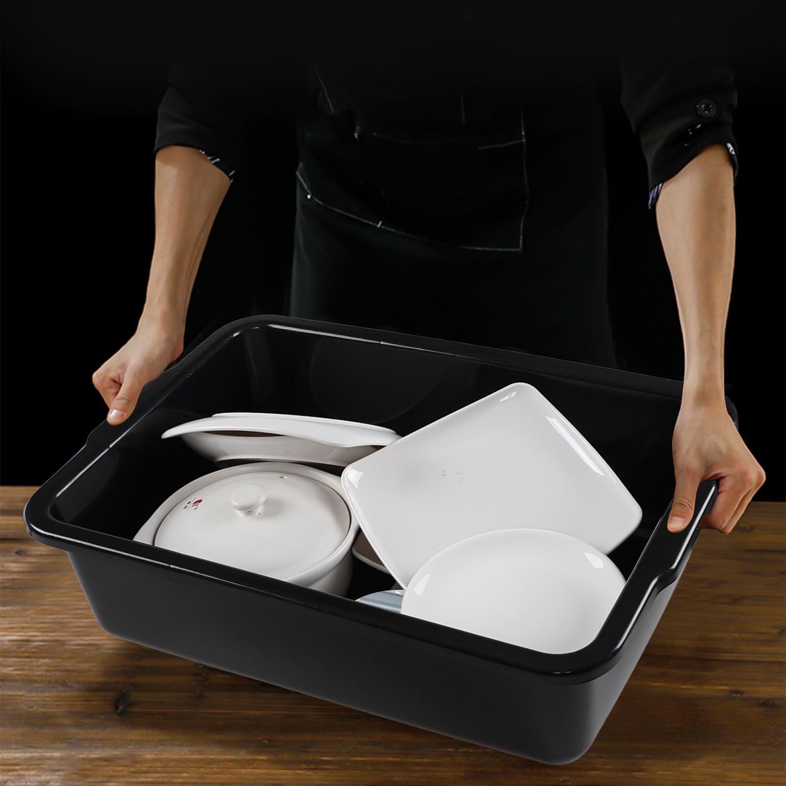 4-Pack Commercial Bus Tubs Box/Tote Box - 32 Liter Large Plastic Basin Tub for Restaurant, Kitchen, Dishwashing & Food Storage - Heavy Duty Durable Containers for Catering, Buffet & Commercial Use