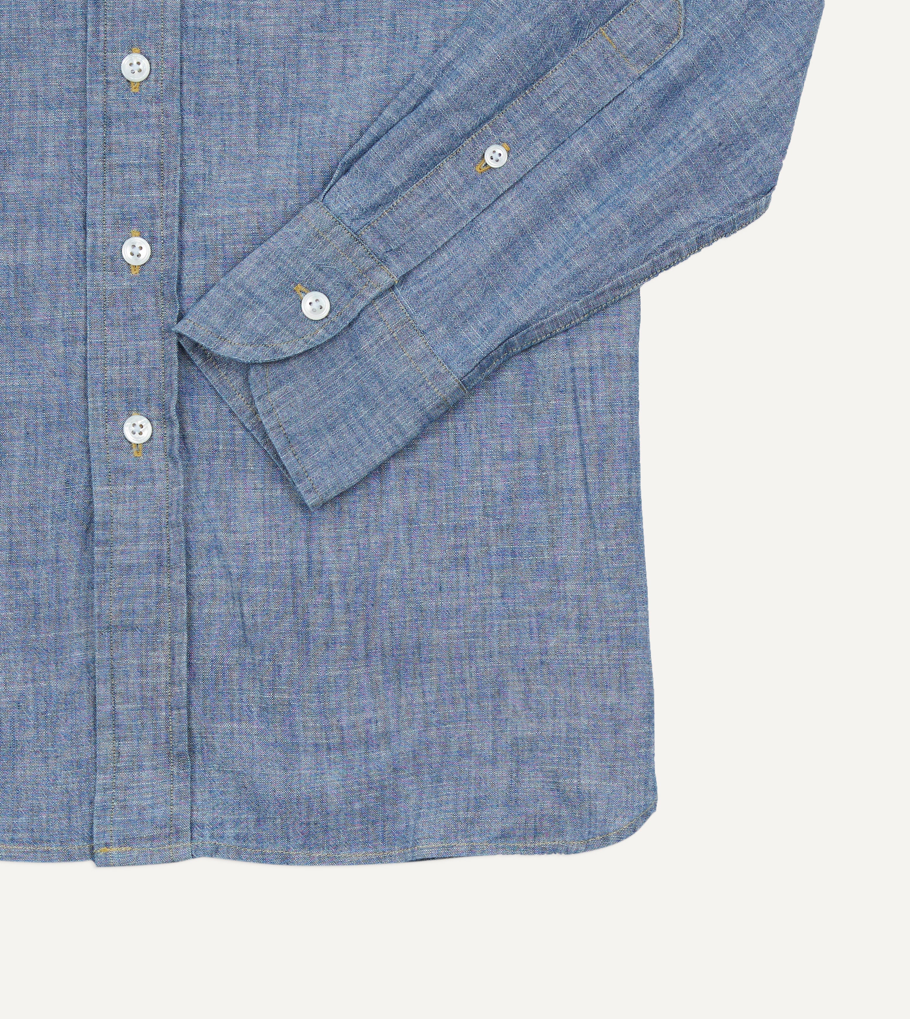 Blue Chambray Long Point Collar Shirt for Men - Casual Button Down Dress Shirt - Office Wear & Smart Casual Outfits