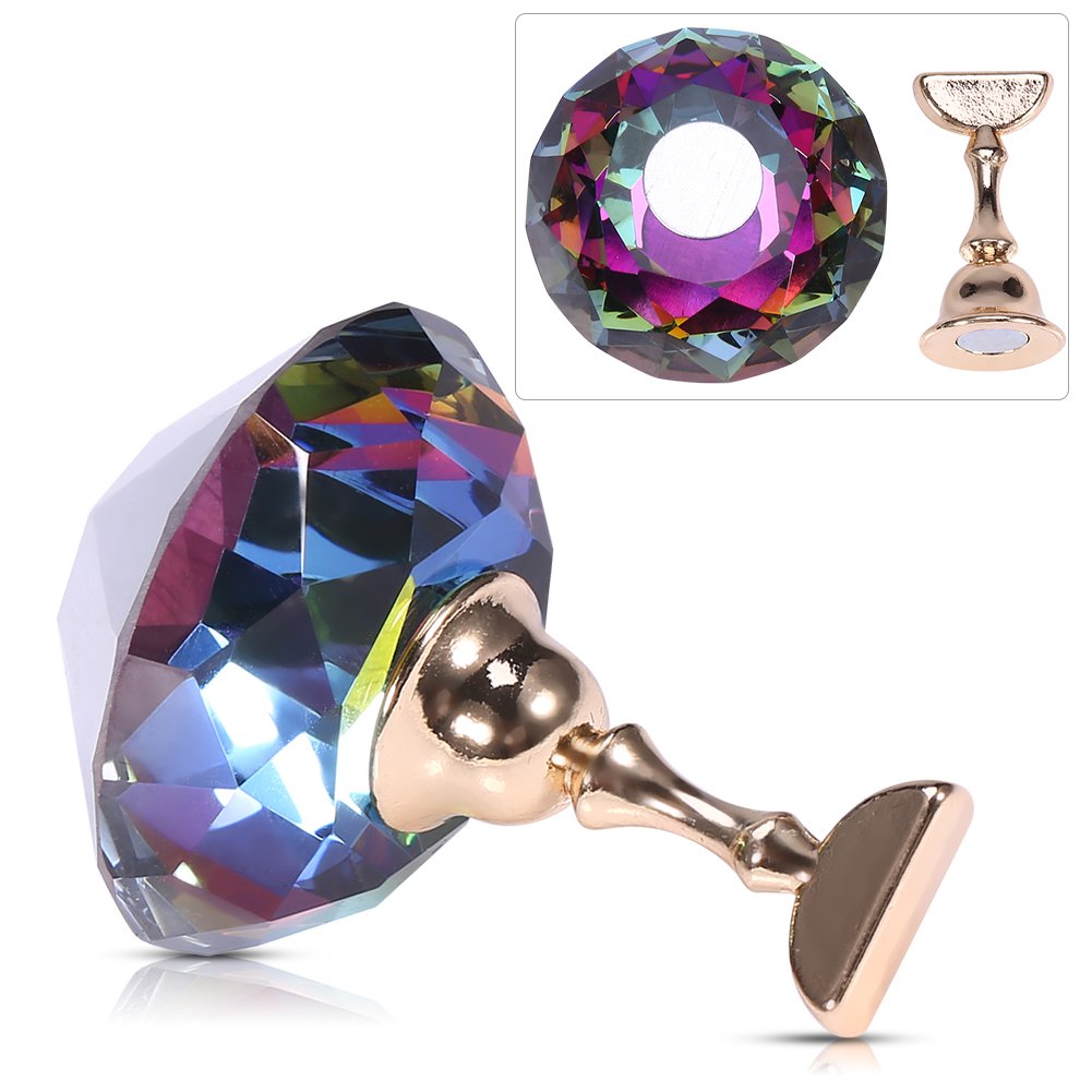 Premium Magnetic Nail Tip Stand Holder - Alloy Nail Art Display Base for Manicure Practice & Nail Design (Colorful Diamond Crystal) | Perfect for Salon Professionals, DIY Nail Artists & Beauty Training