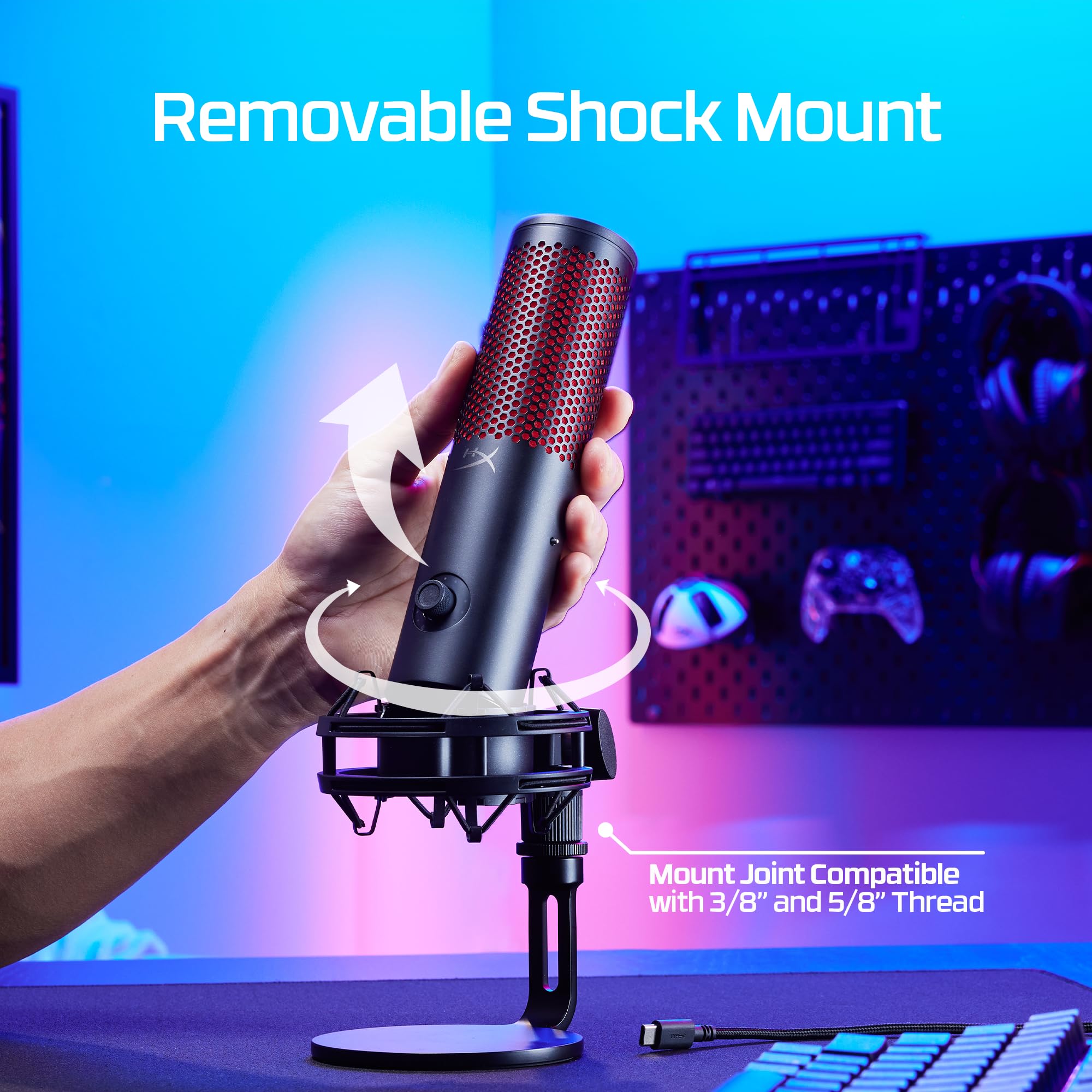 HyperX QuadCast 2 USB Microphone - Professional Gaming, Streaming & Podcast Mic with On-Board Controls, LED Lighting, Shock Mount for PC, Mac, PS5, PS4 (USB-C, Black) - Perfect for Twitch, YouTube & Discord Voice Chat