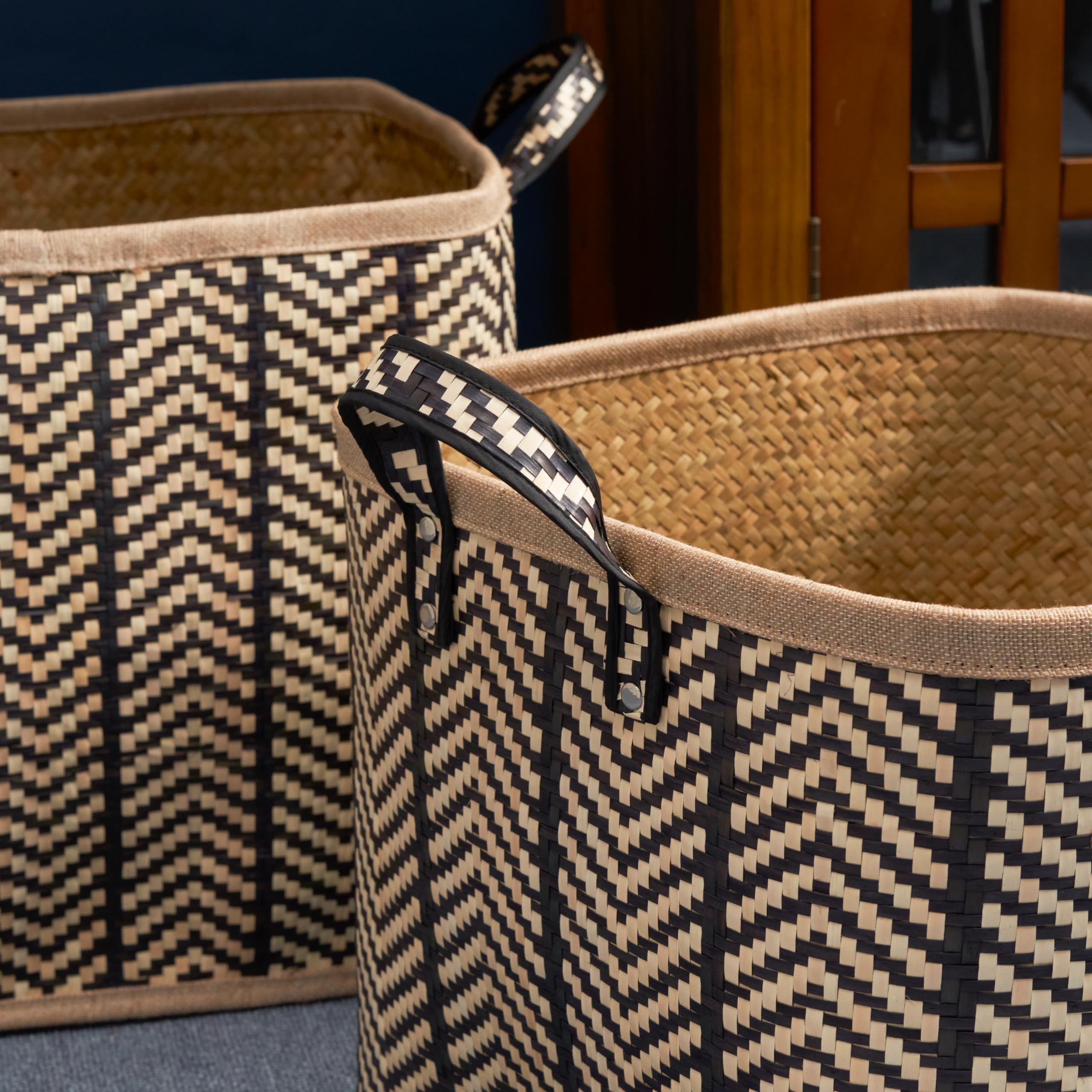 2-Pack Woven Wicker Storage Baskets with Handles - 14