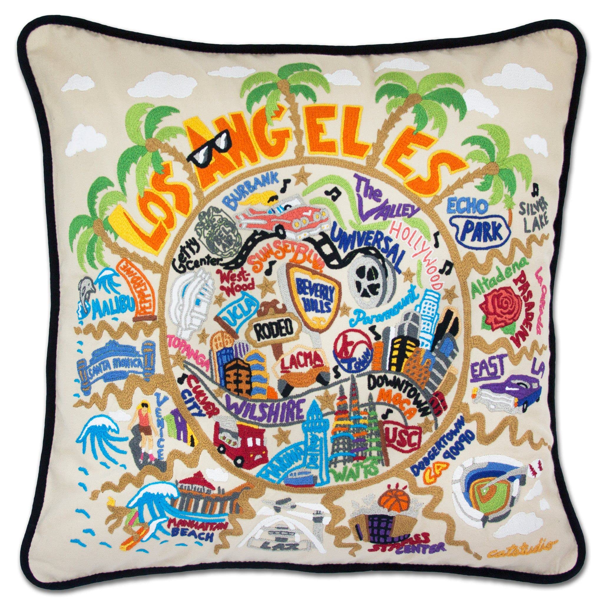 Catstudio Los Angeles Embroidered Decorative Throw Pillow - Soft Bohemian Home Decor Cushion for Sofa, Bed, Living Room & Nursery
