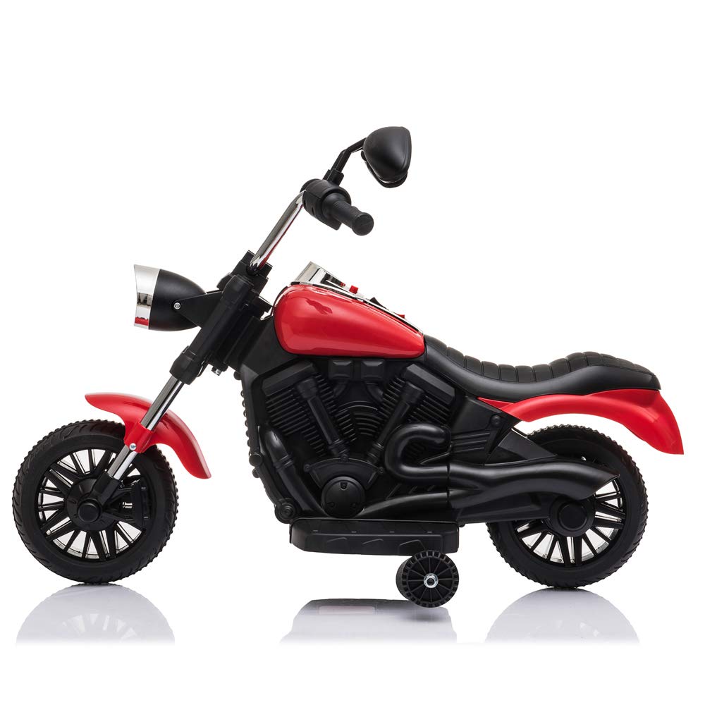 Winado 6V Electric Ride-On Motorcycle for Kids - 2-Wheel Battery-Powered Dirt Bike with Training Wheels, Music & LED Headlight - Boys & Girls Toy (Red) - Perfect for Outdoor Play, Backyard Fun & Birthday Gifts