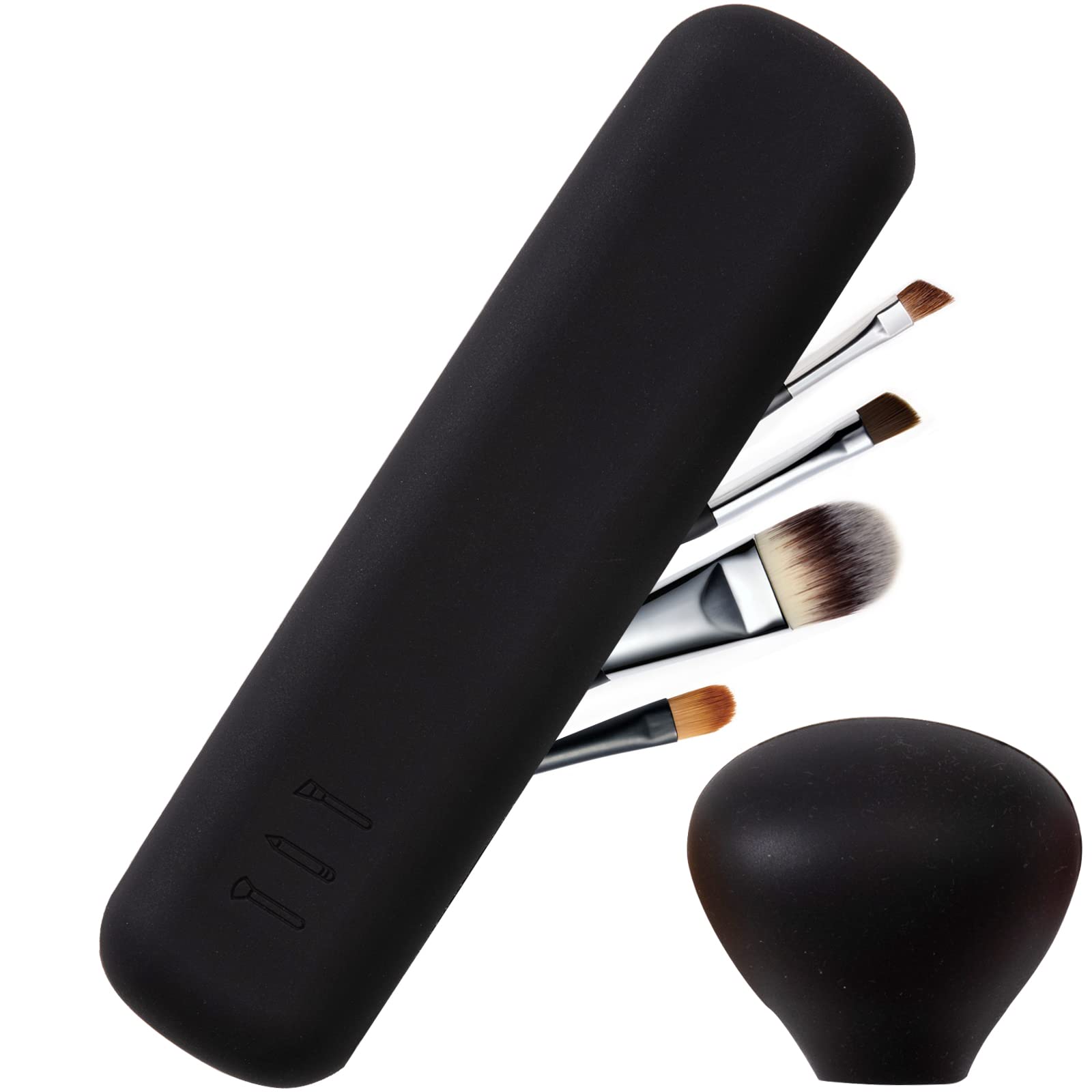 Portable Silicone Makeup Brush Covers - Travel Organizer Case for Cosmetic Brushes (Black) - Perfect for On-the-Go Beauty