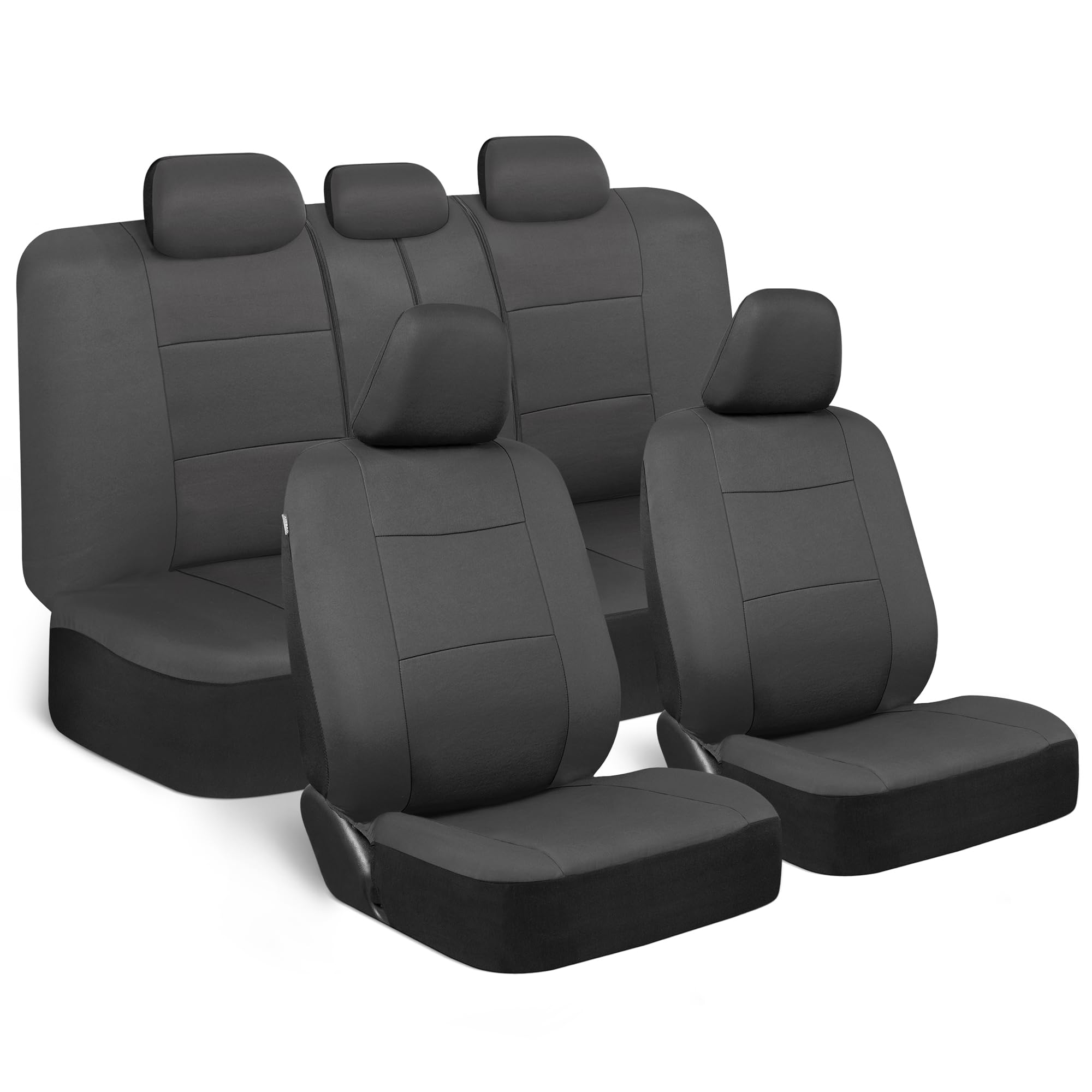 BDK PolyPro Car Seat Covers Full Set - Charcoal Front & Rear Split Bench Seat Covers for Cars, Trucks, Vans & SUVs | Easy Installation | Perfect for Road Trips, Daily Commute & Pet Protection