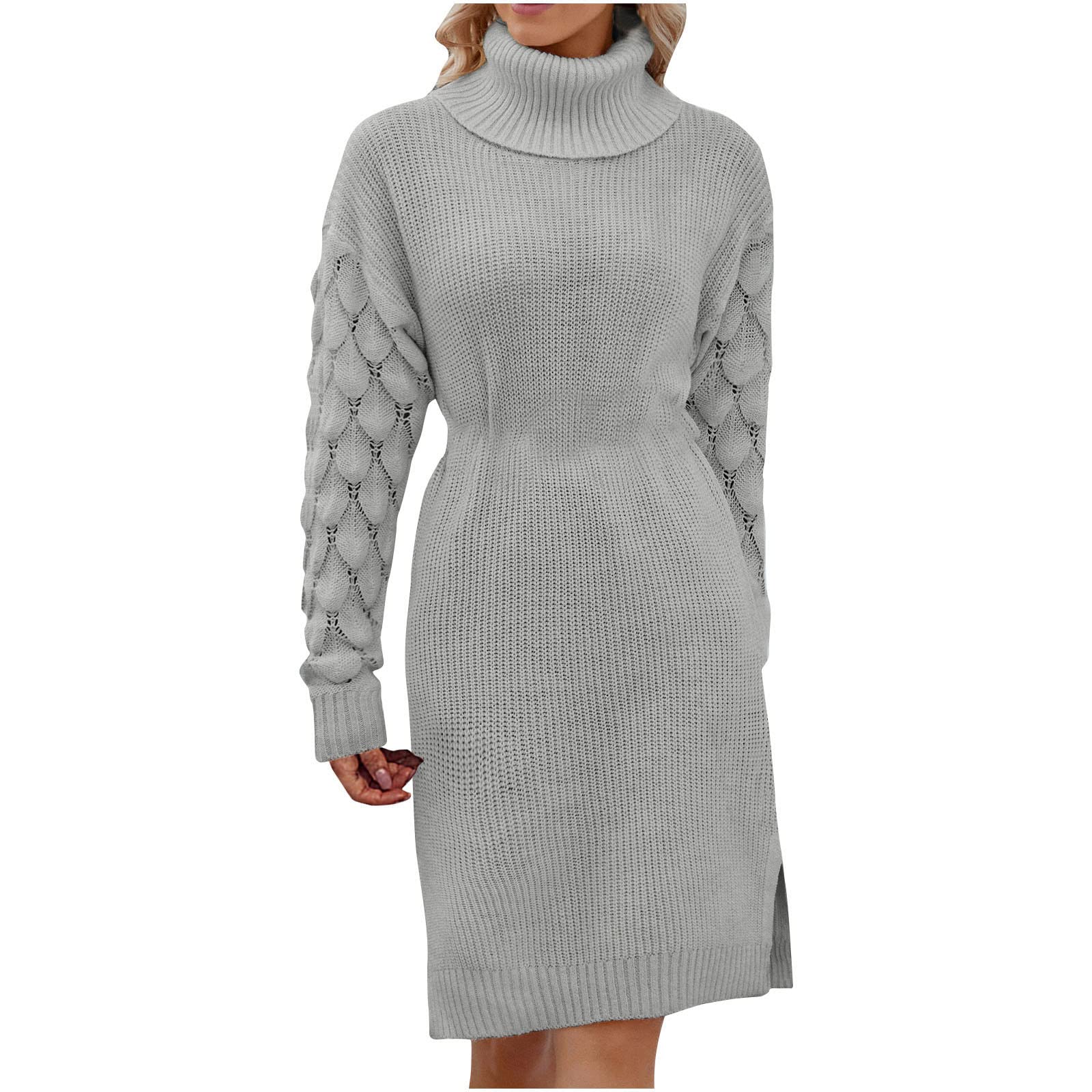 Women's Christmas Snowflake Printed Turtleneck Knit Dress - Cozy Waffle Knit Tunic Sweater Top for Holiday Parties & Winter Outfits