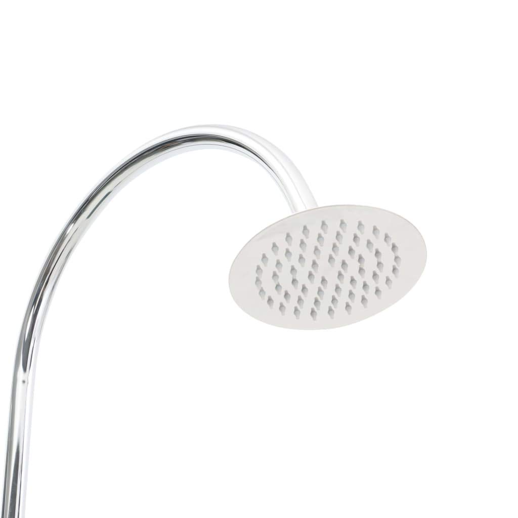 CHARMMA Outdoor Shower with Solid Teak Wood Stand & Steel Shower Head - Freestanding Garden Shower for Poolside, Beach, Backyard - Weather-Resistant White Outdoor Shower 29.5