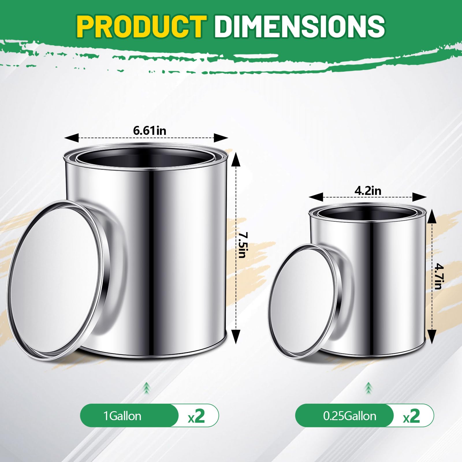 Zonon 4-Piece Gallon & Quart Metal Paint Cans with Lids - Unlined Paint Containers for Artists, DIY Projects & Home Painting - Empty Paint Buckets for Storage & Mixing